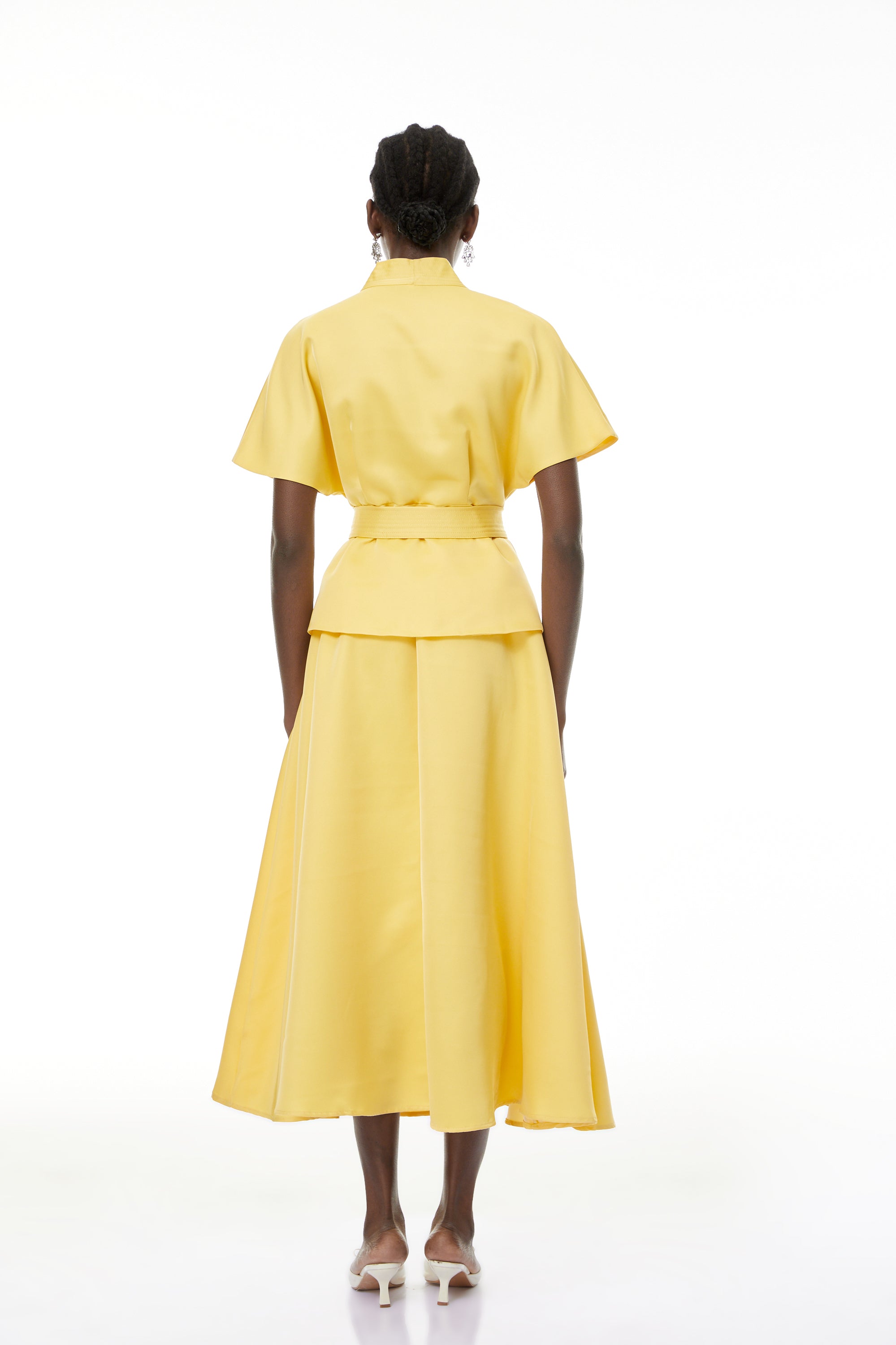 Johanna Yellow Self-Tie Blouse & Skirt Set