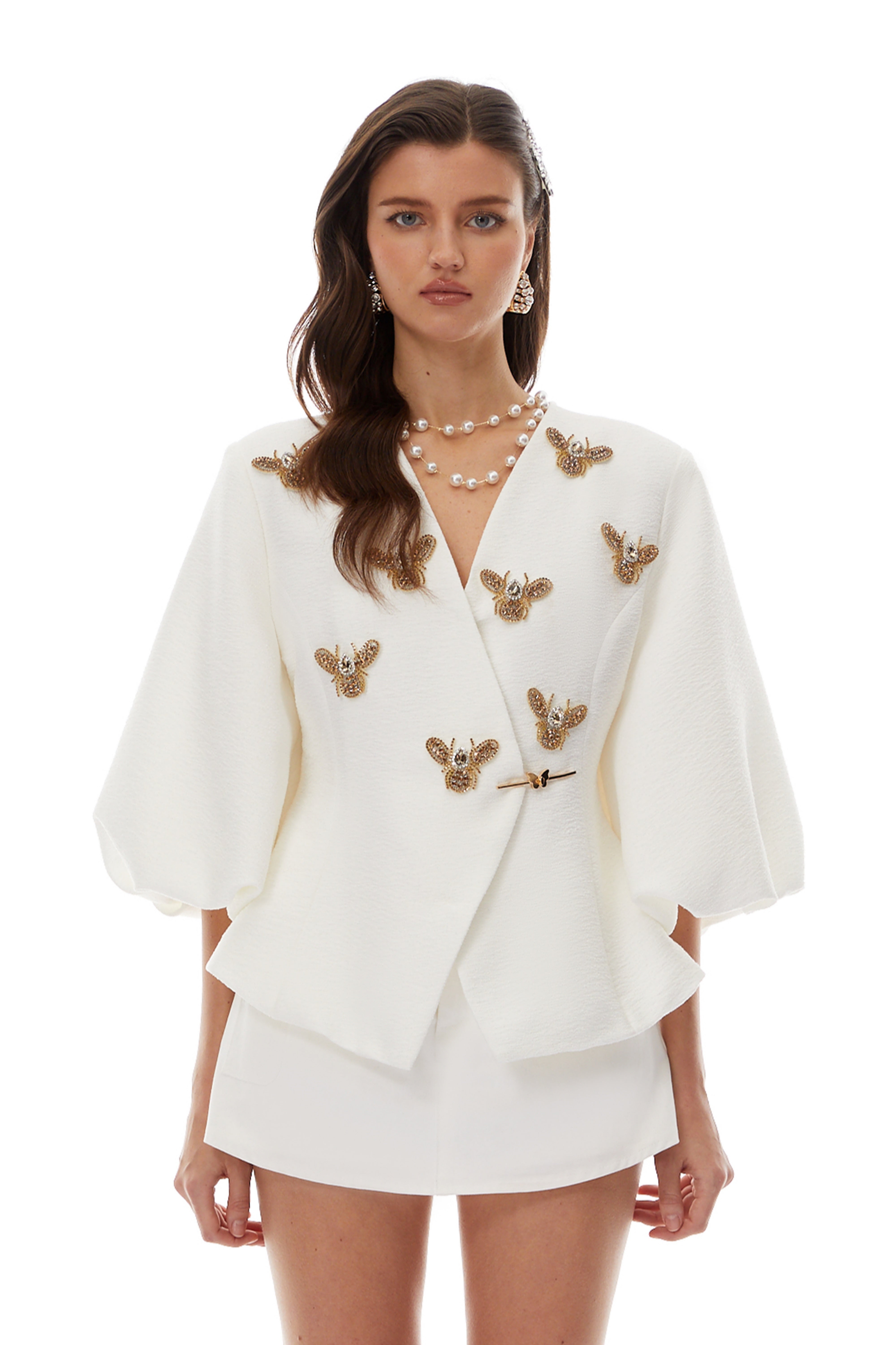 Jóna White Embellished Wrap Blouse