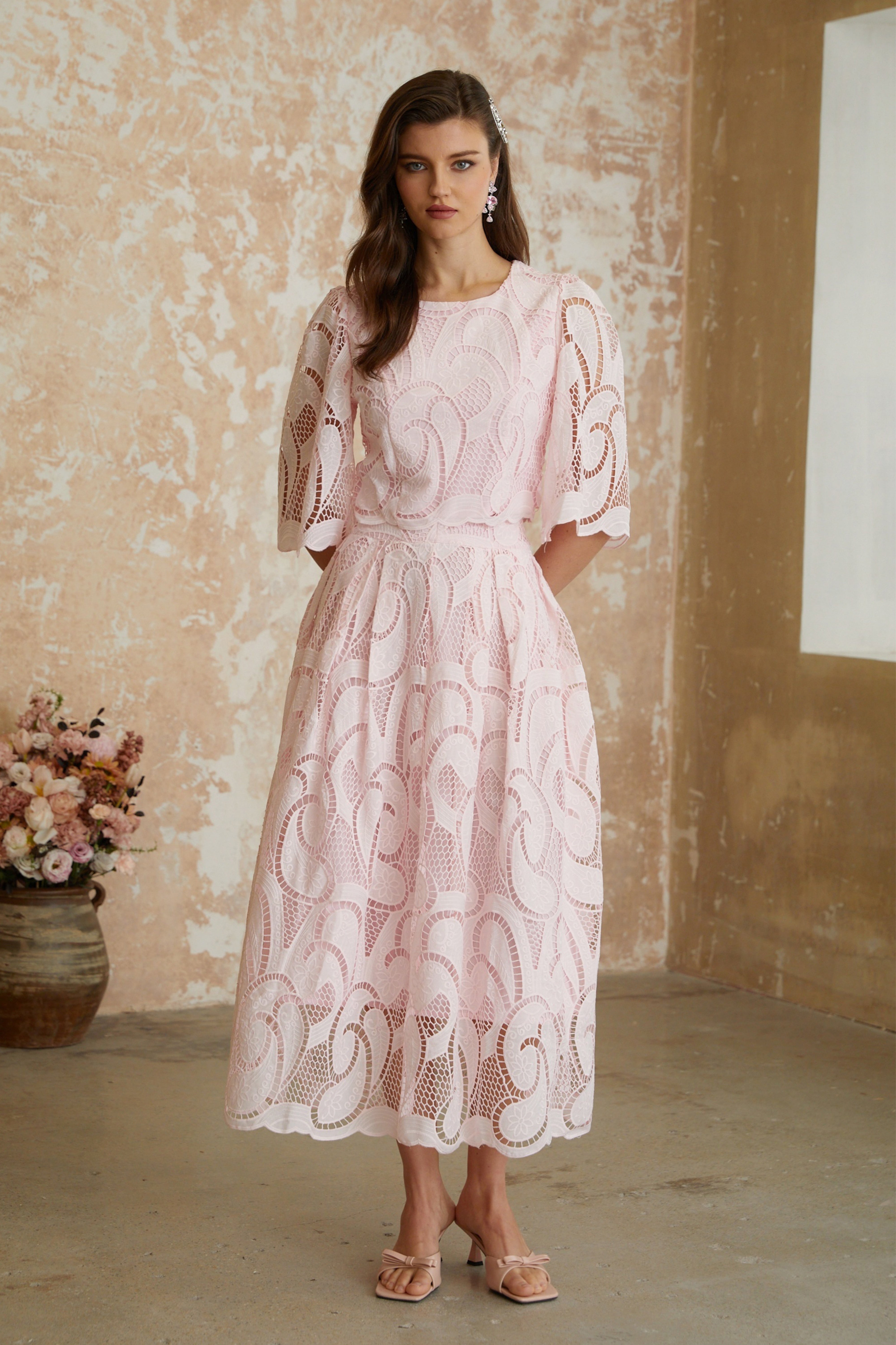 Joséphine Pink Embroidered Blouse & Skirt Set