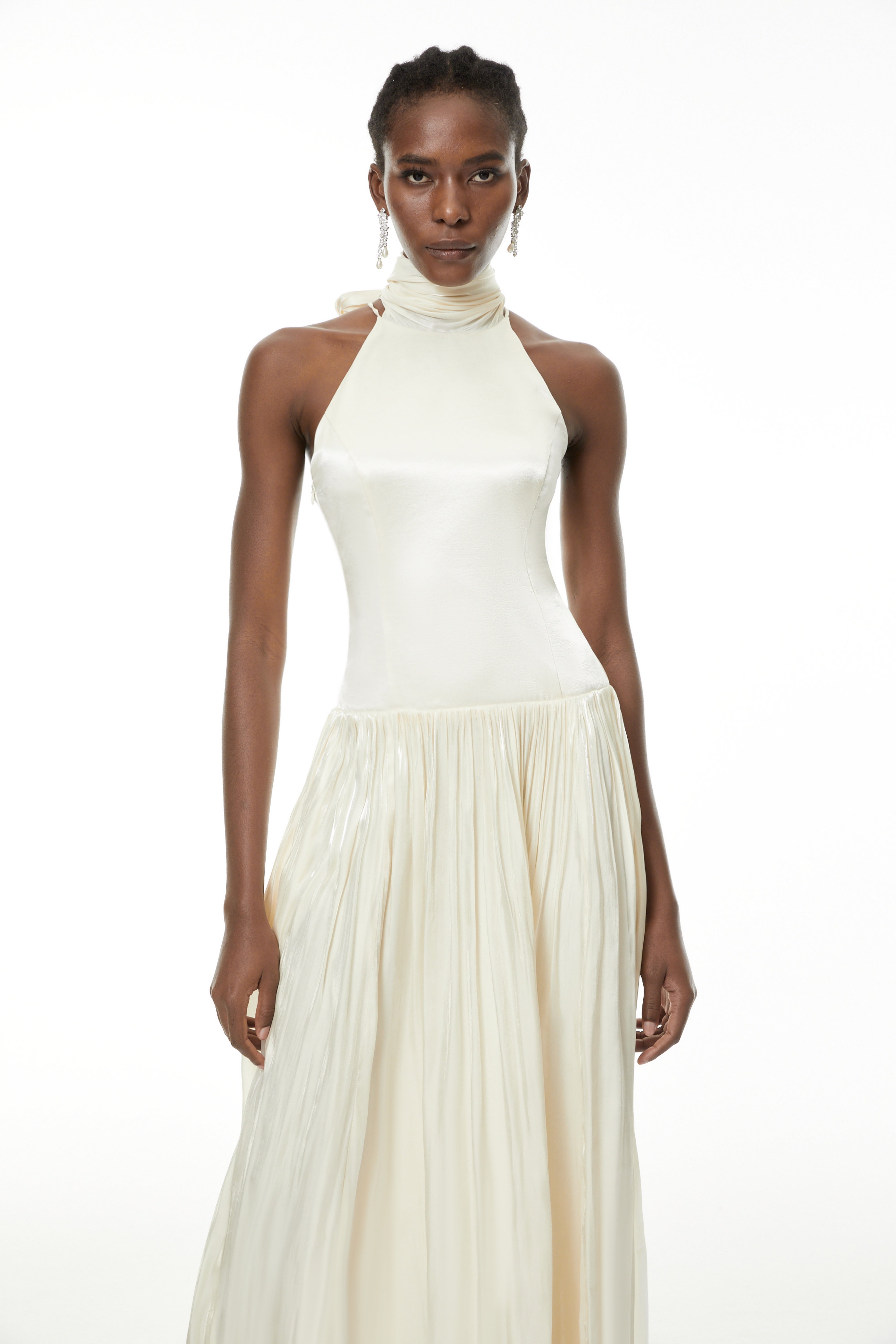 Jovita White Halterneck Pleated Maxi Dress (Final Sale-US Only)