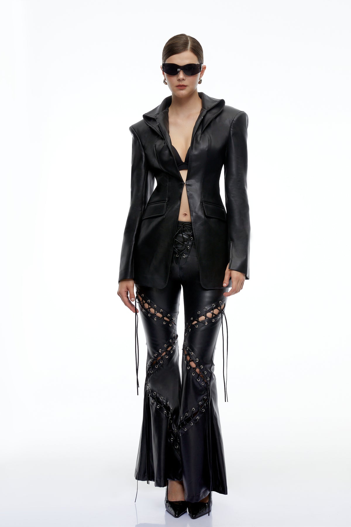 jream black leather structured blazer