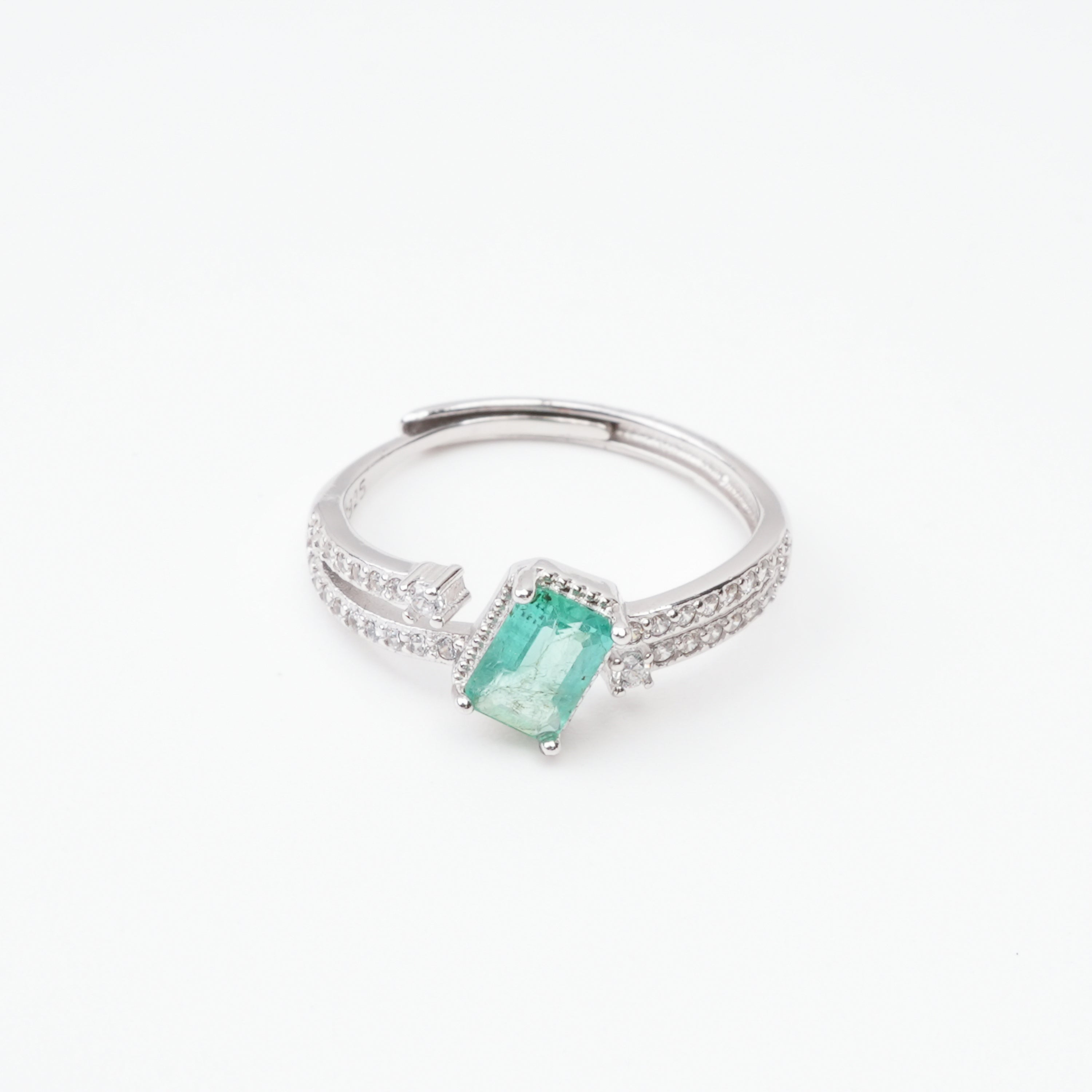 Juliette Emerald Green Emerald Cut Bypass Sterling Silver Ring