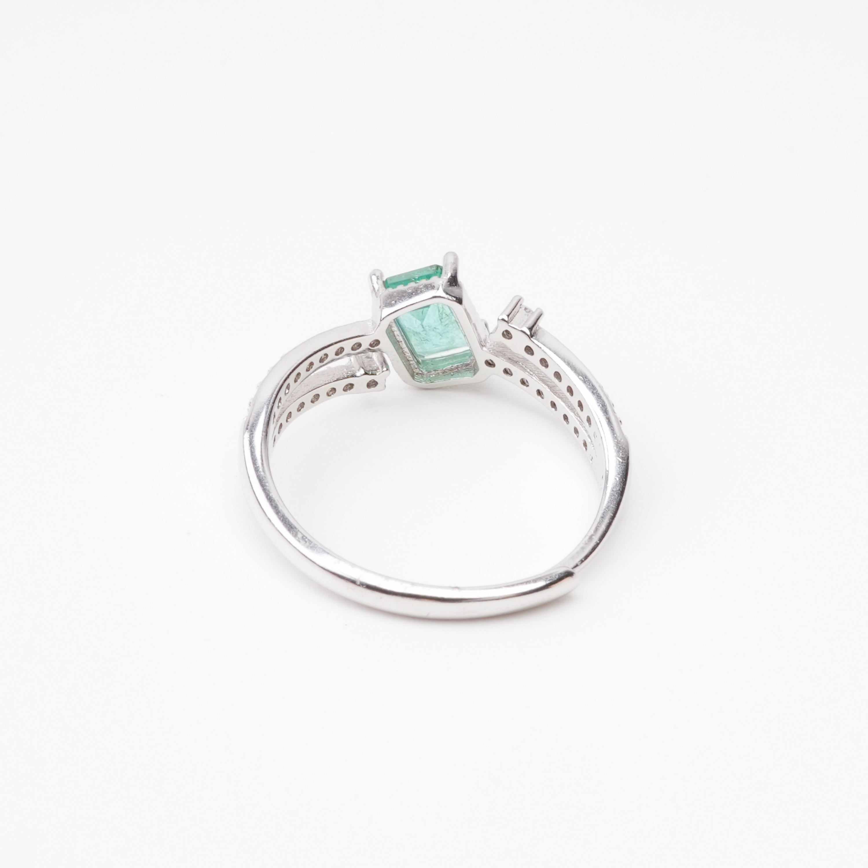 Juliette Emerald Green Emerald Cut Bypass Sterling Silver Ring
