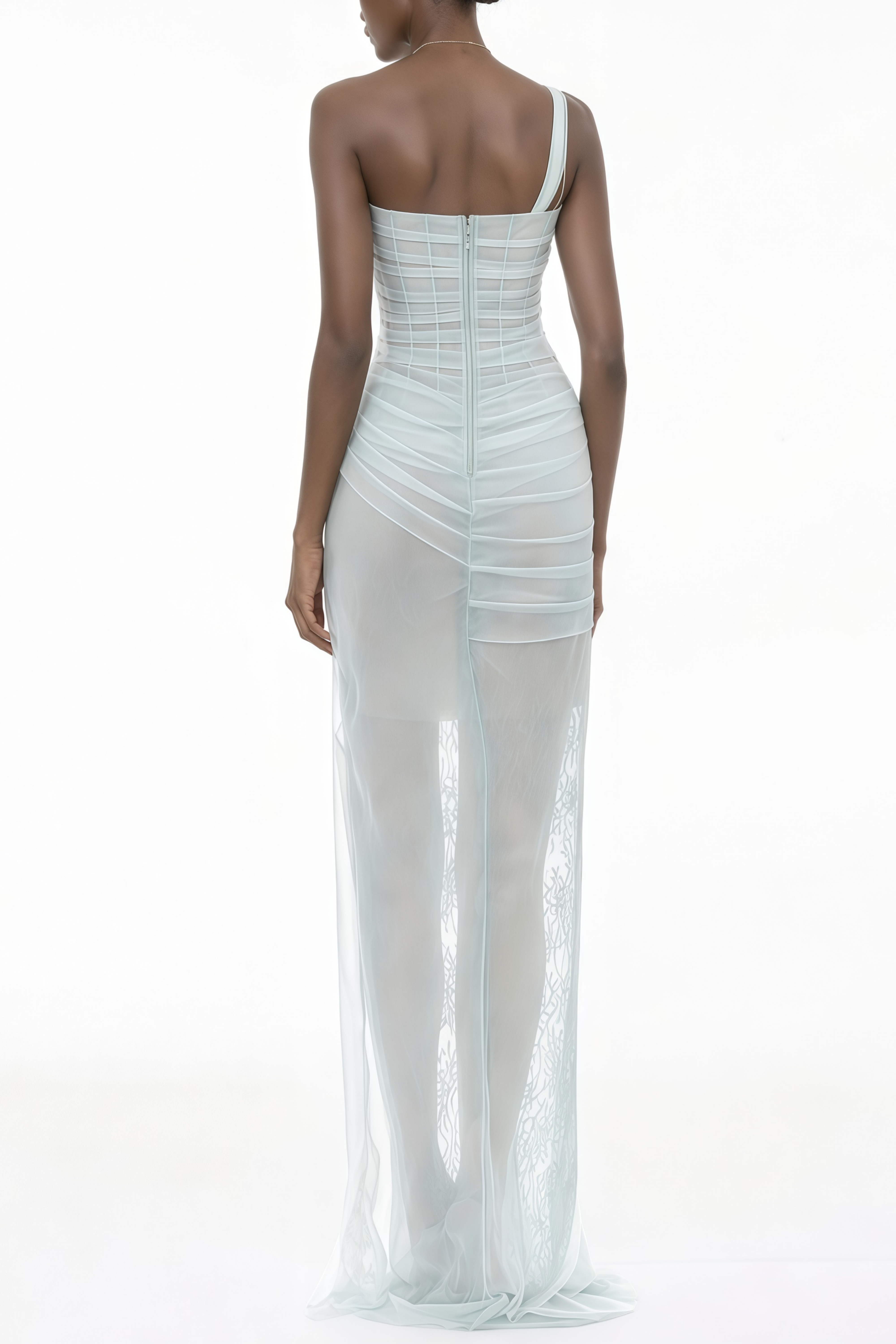 Juno Blue Pleated Mesh Midi Dress (Final Sale-US Only)
