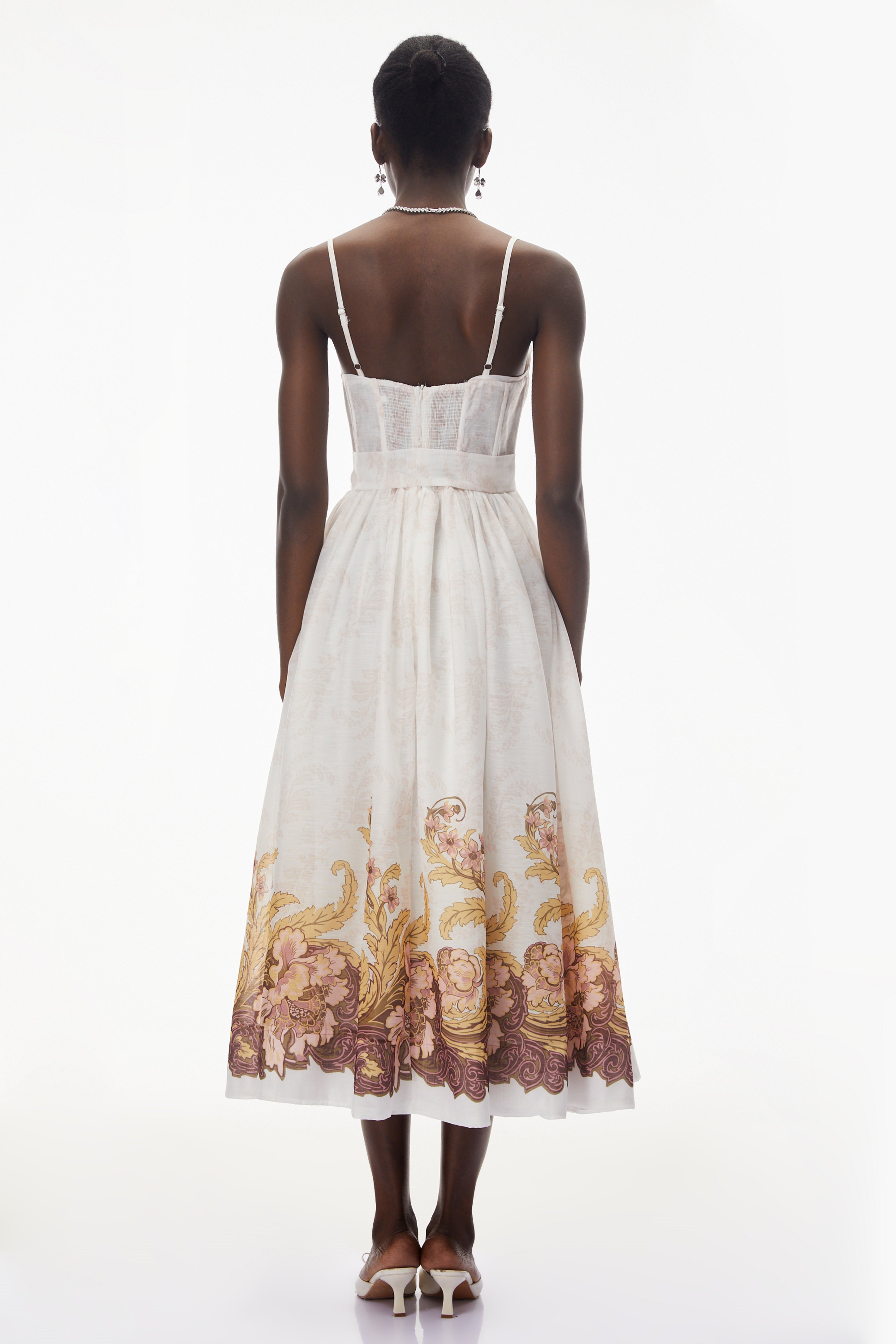 Juturna White Floral Print Wrap Midi Dress