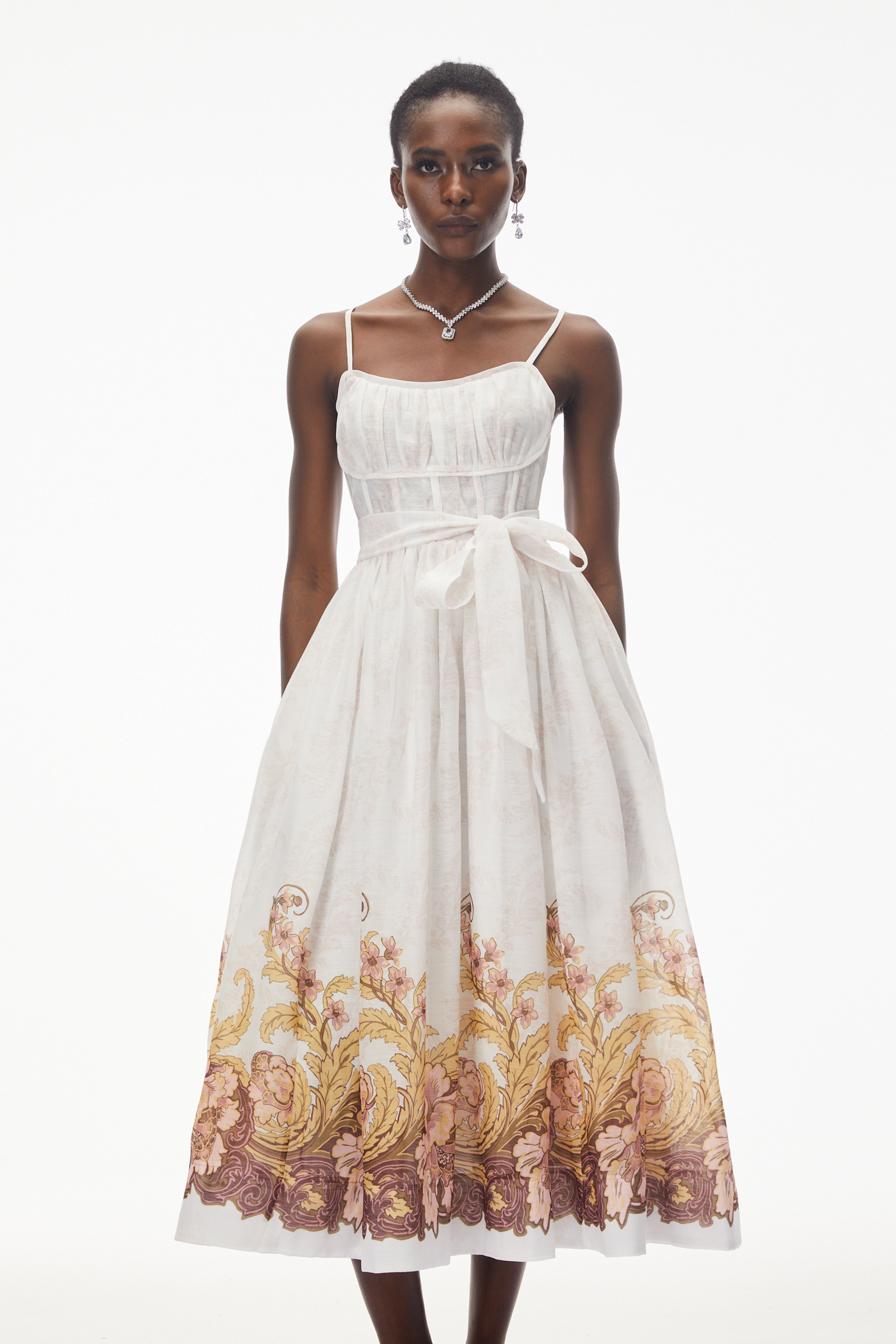 Juturna White Floral Print Wrap Midi Dress
