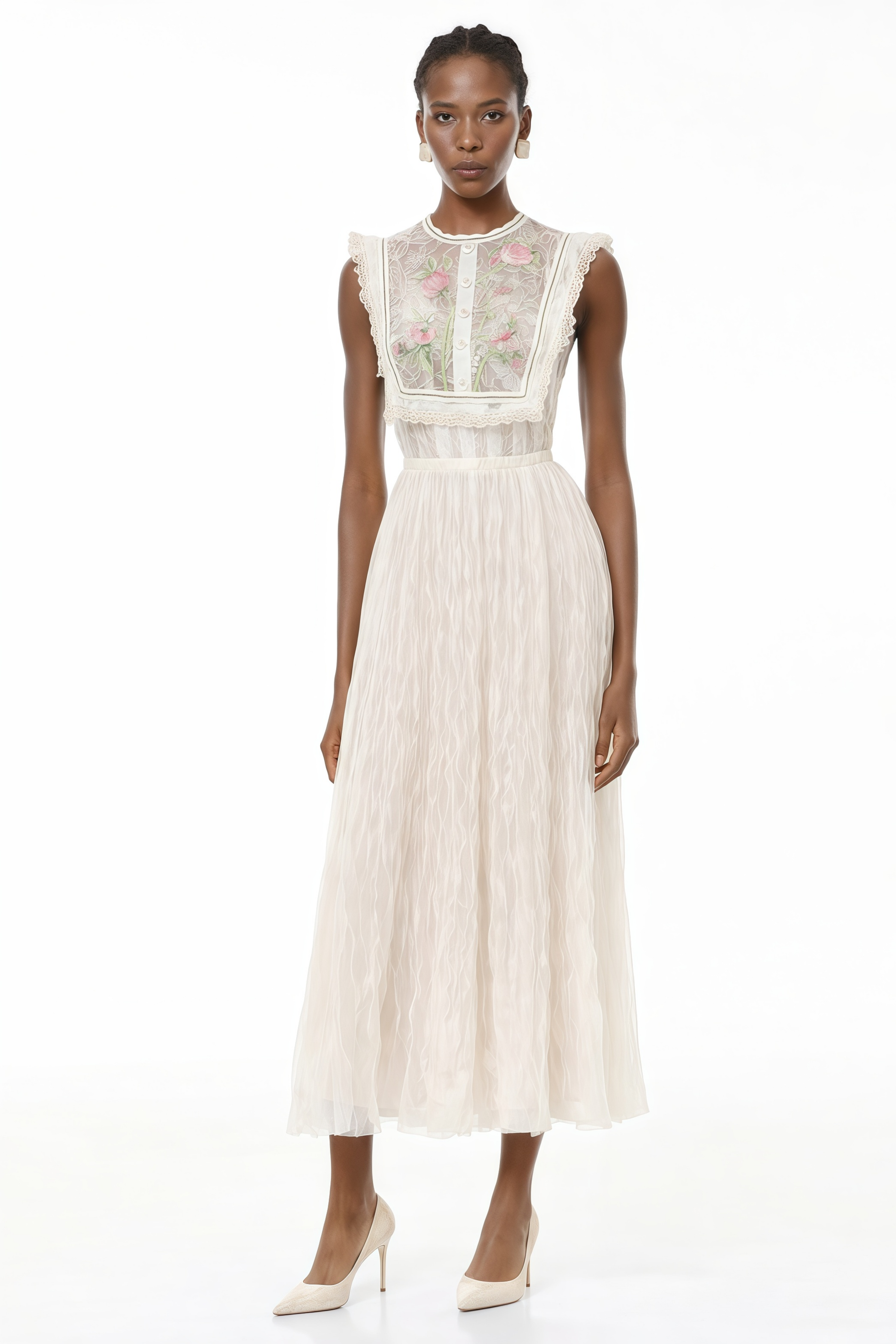 Kaila White Floral Embroidered Maxi Dress