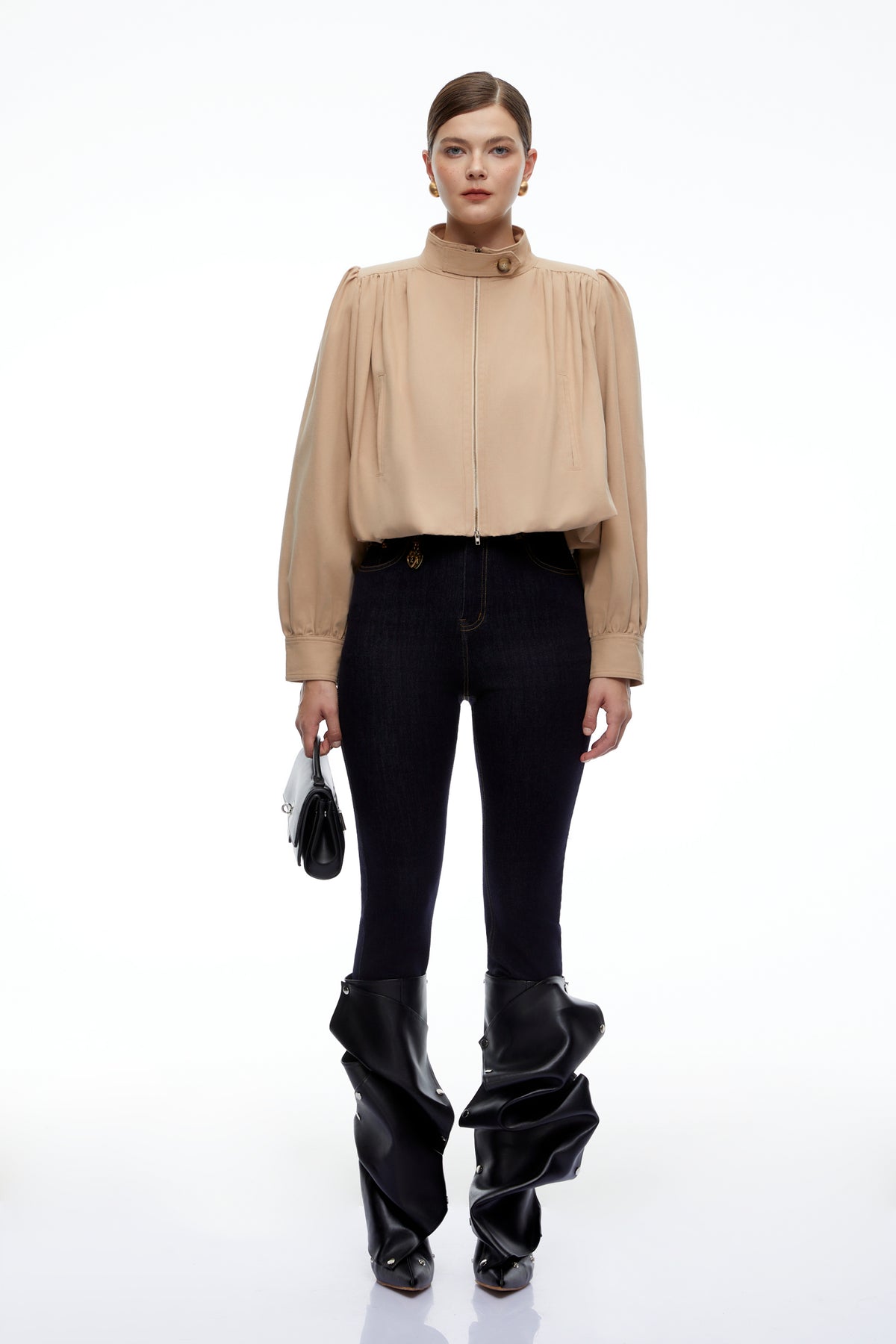 kamila beige high neck long sleeve jacket