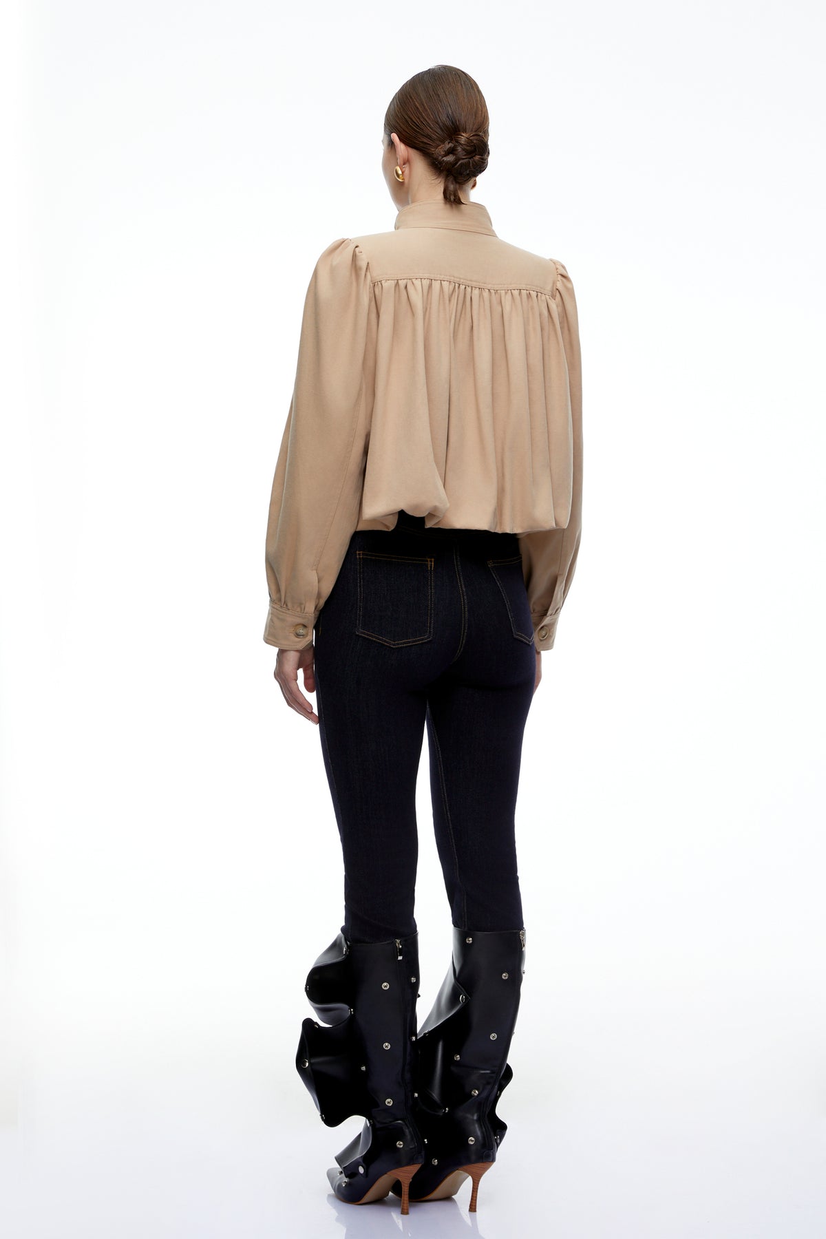 kamila beige high neck long sleeve jacket