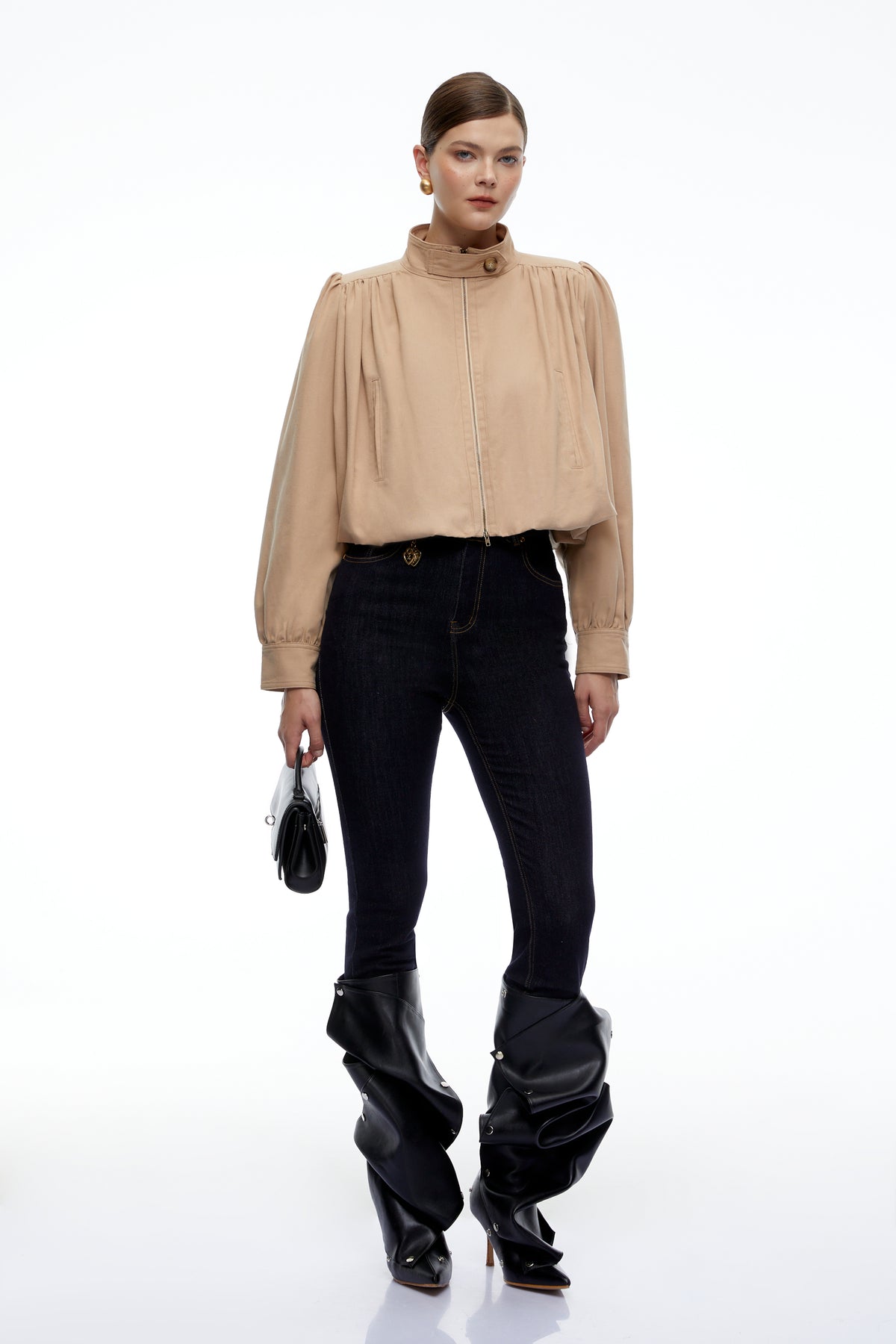 kamila beige high neck long sleeve jacket