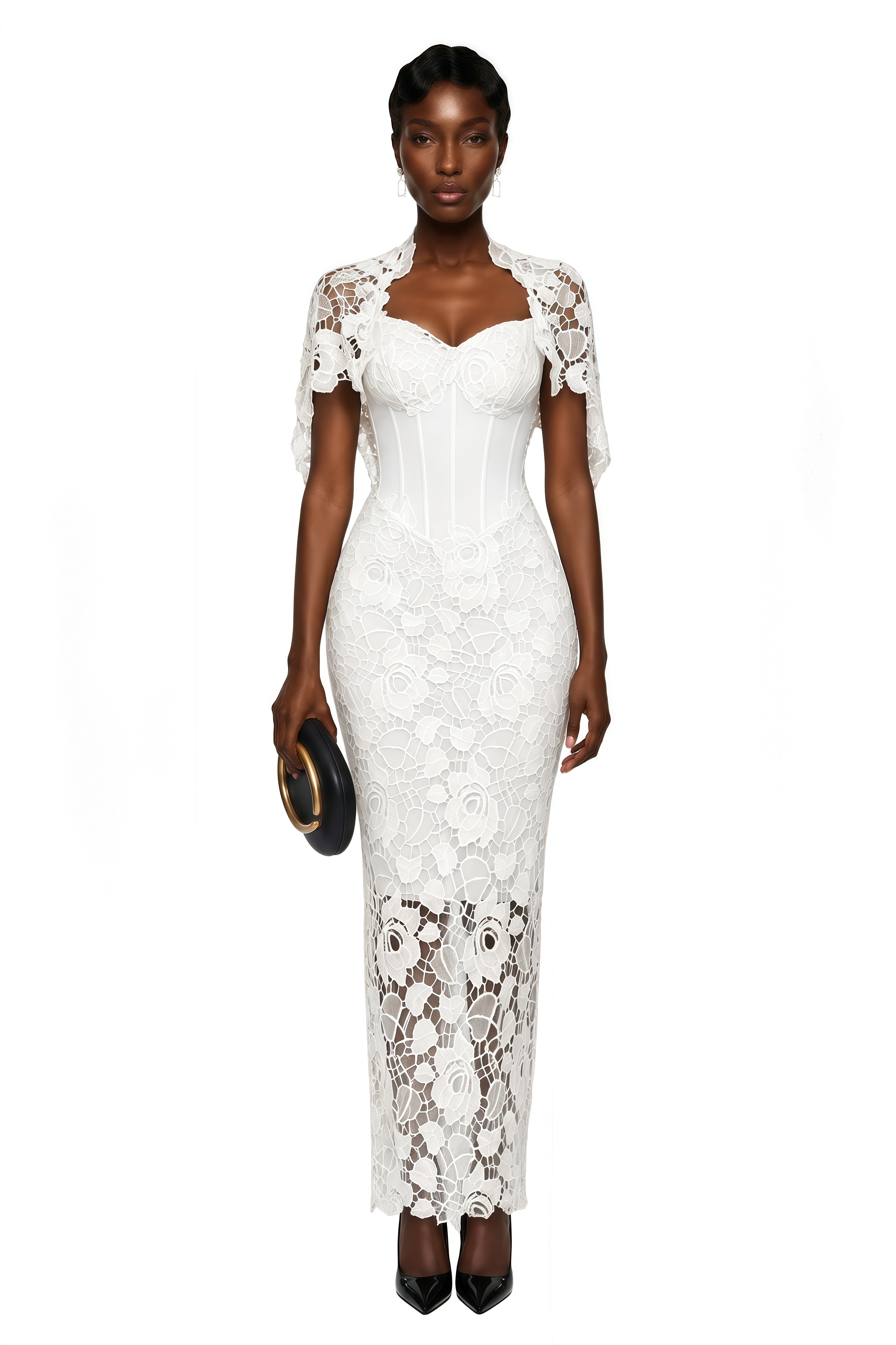 Kamila White Solid Color Maxi Dress with Cut-Outs
