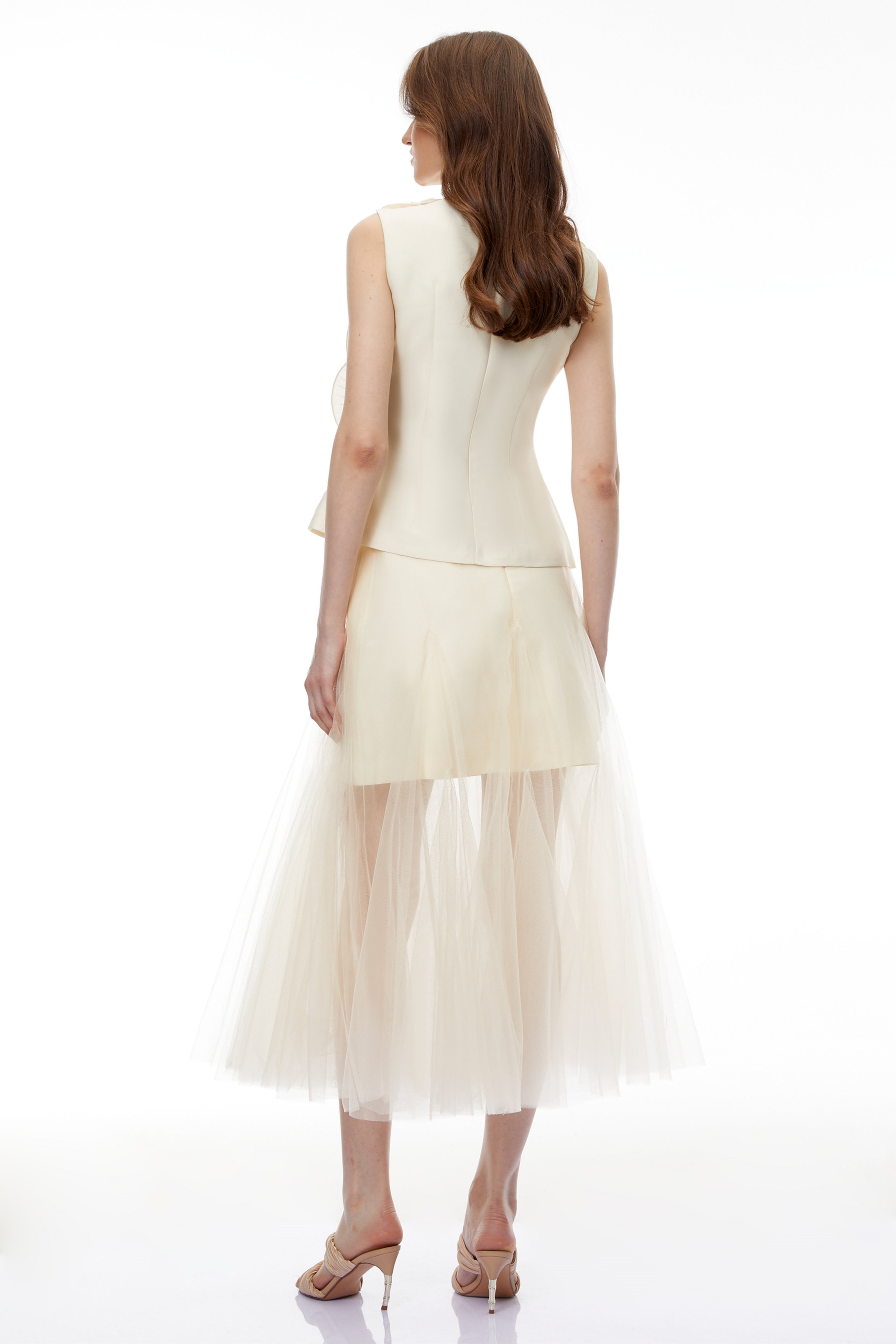 Karima Neutral 3D Petal Top & Skirt Set