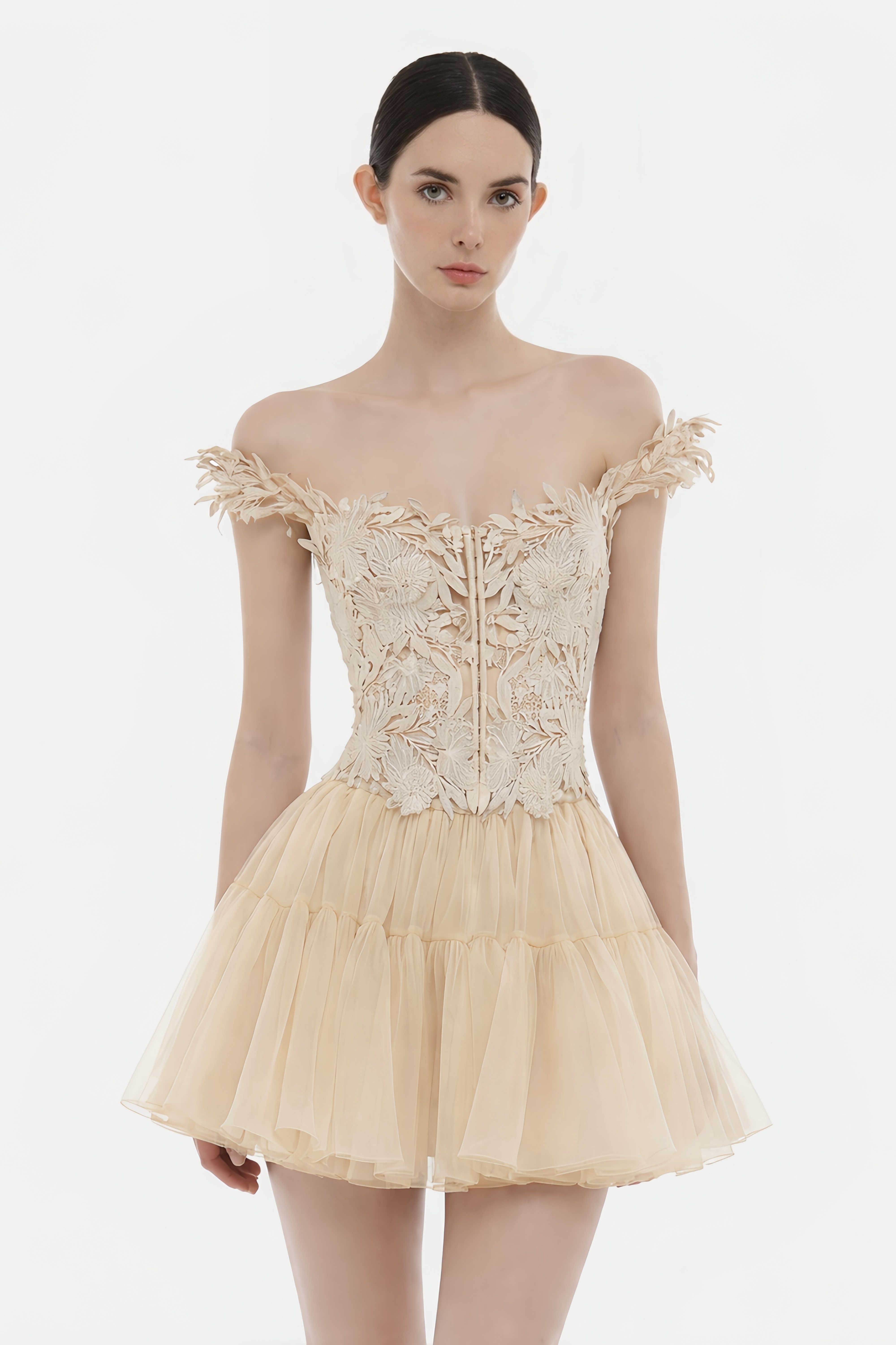 Katie Cream Floral Embroidered Top & Skirt Set
