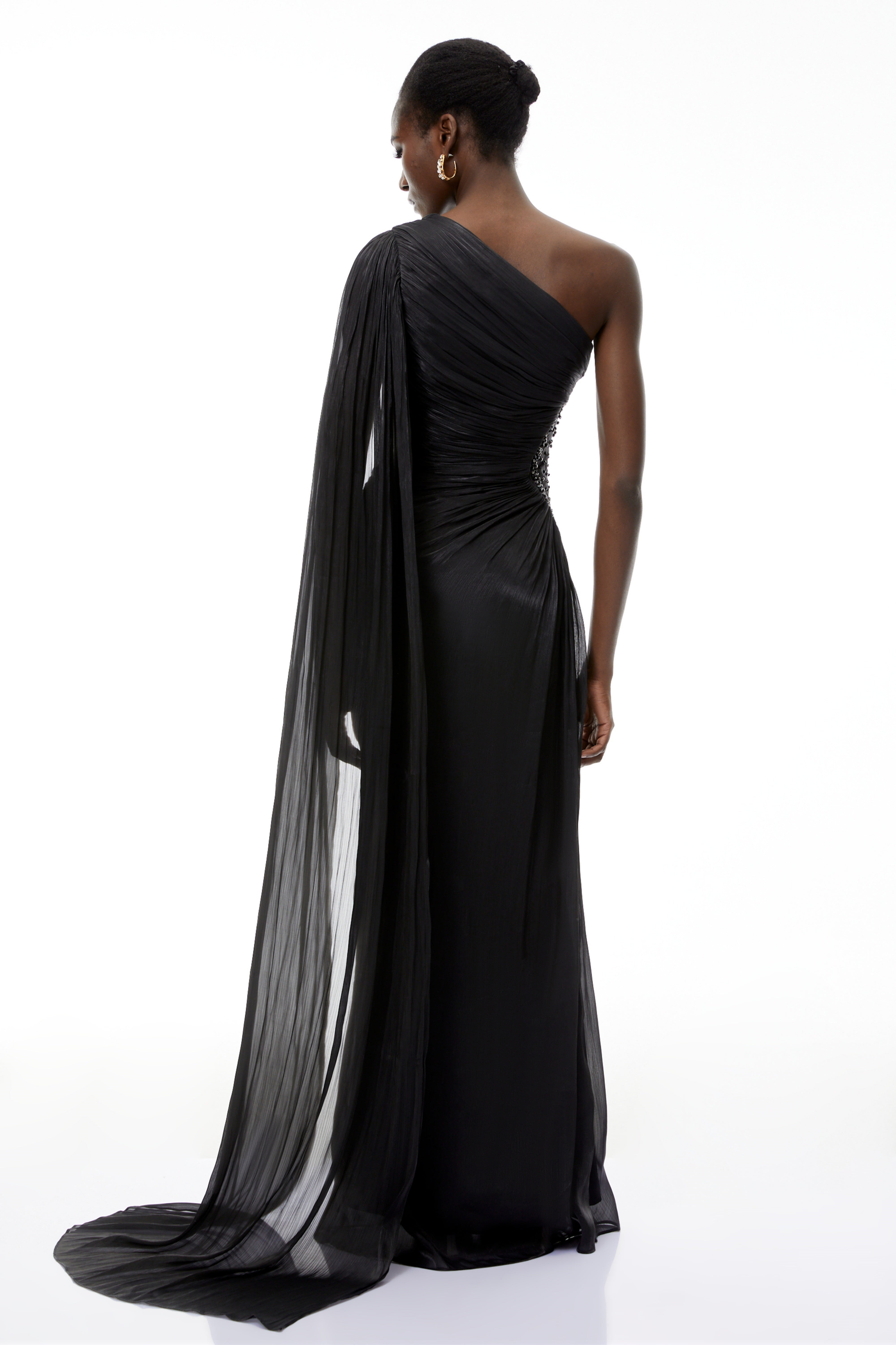 Katrin Black One Shoulder Ruched Maxi Dress
