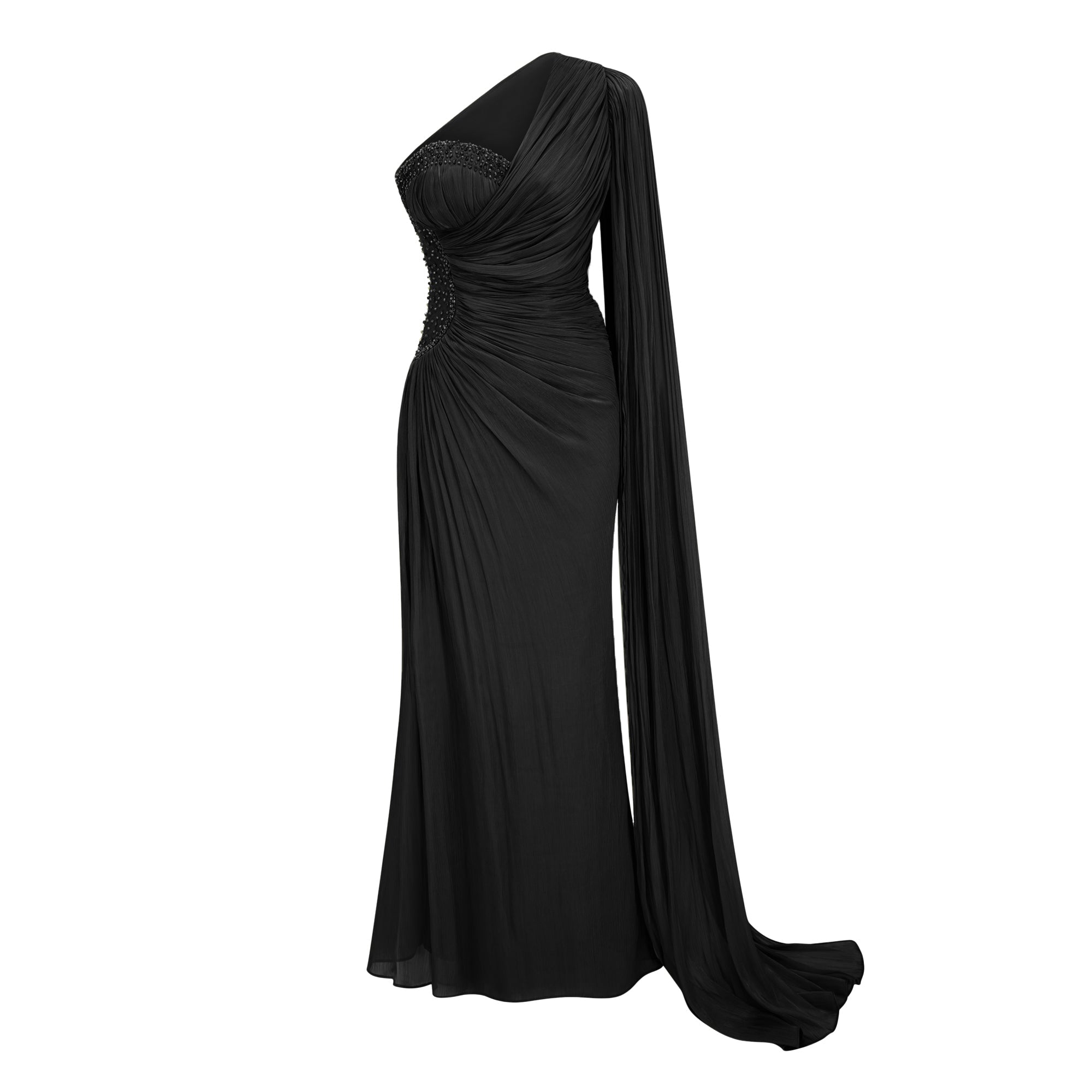 Katrin Black One Shoulder Ruched Maxi Dress