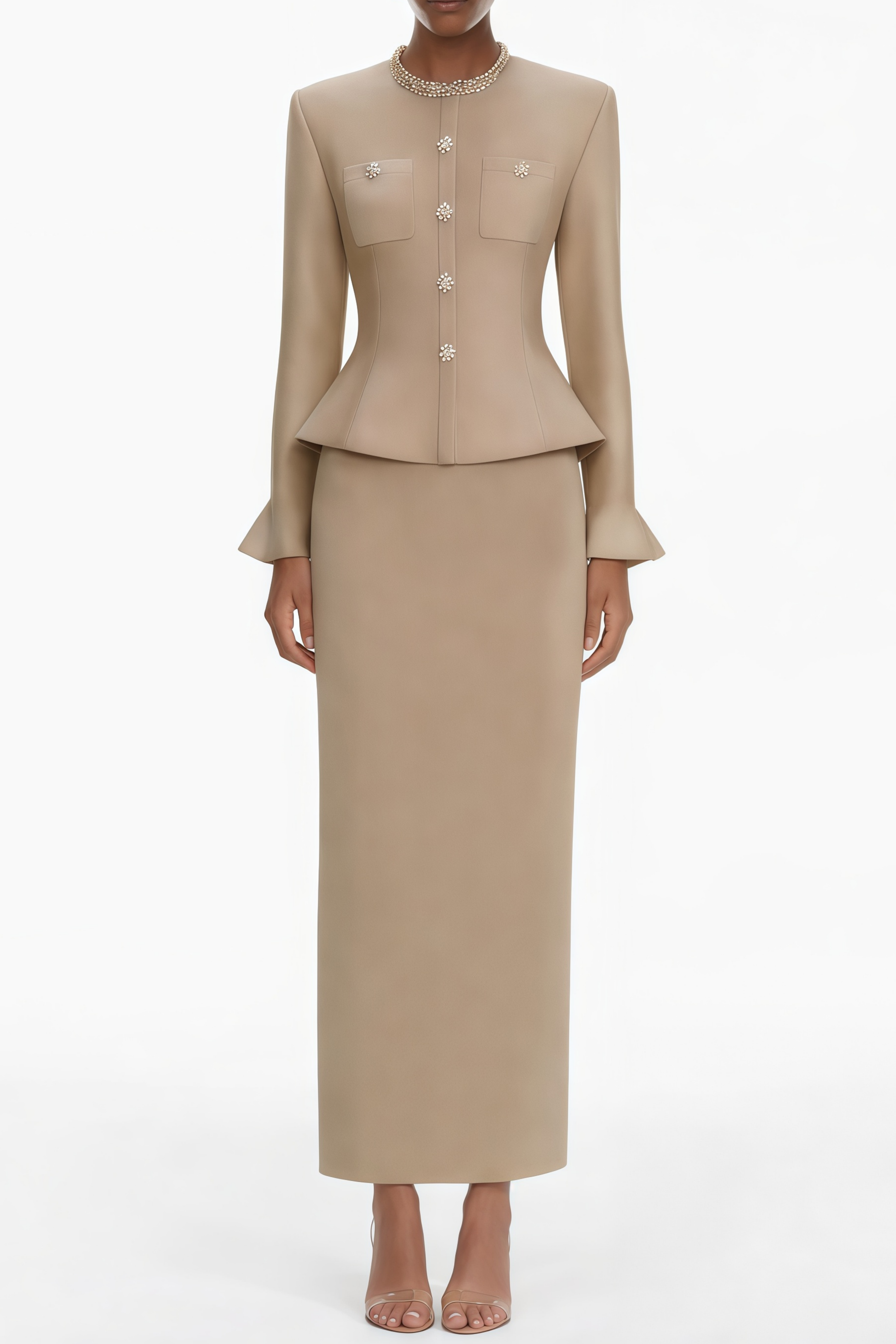 Kayla Gold Crystal Embellished Knit Midi Dress (Final Sale-US Only)