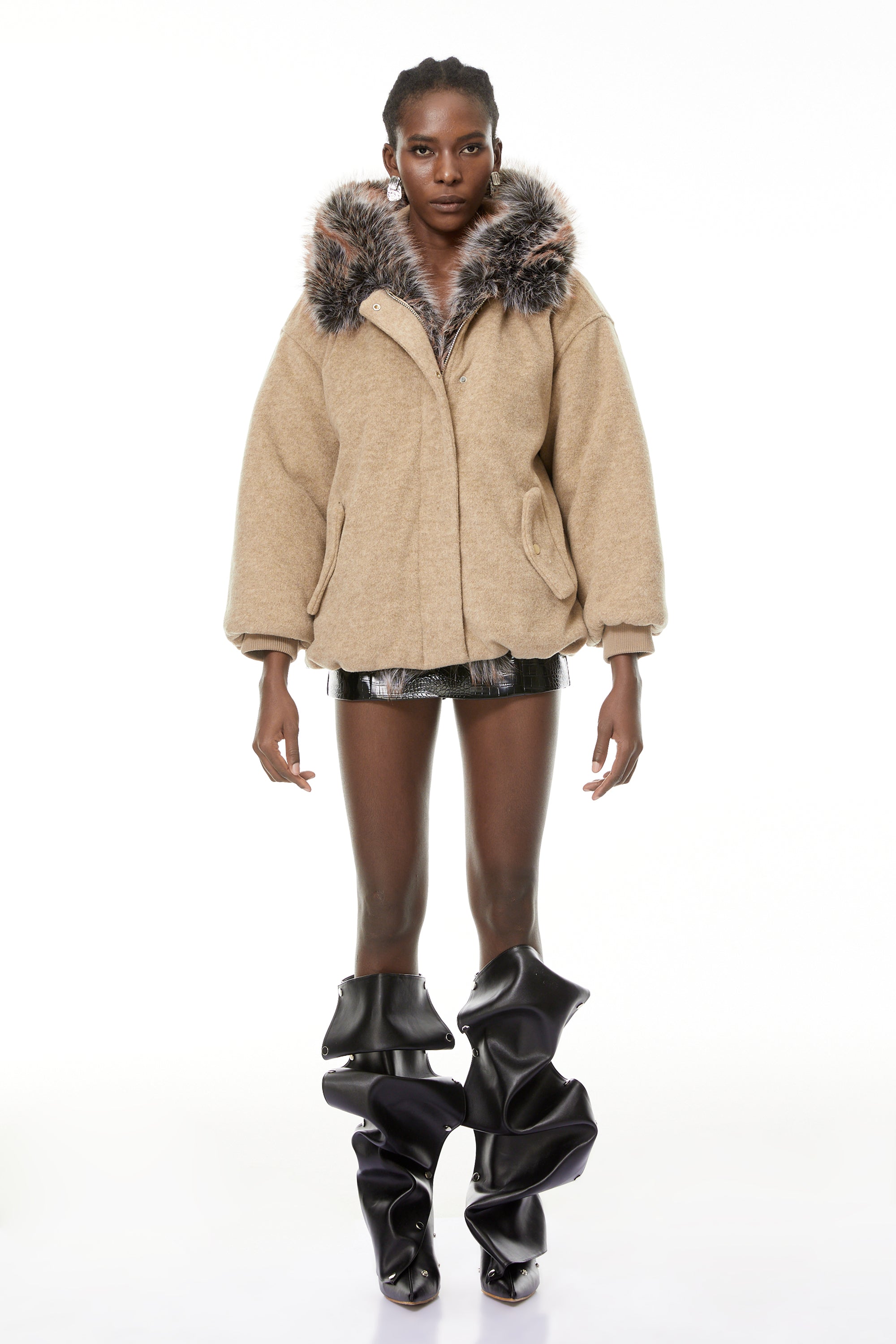 Kehlani Neutral Faux-Fur Trim Coat (Final Sale-US Only)