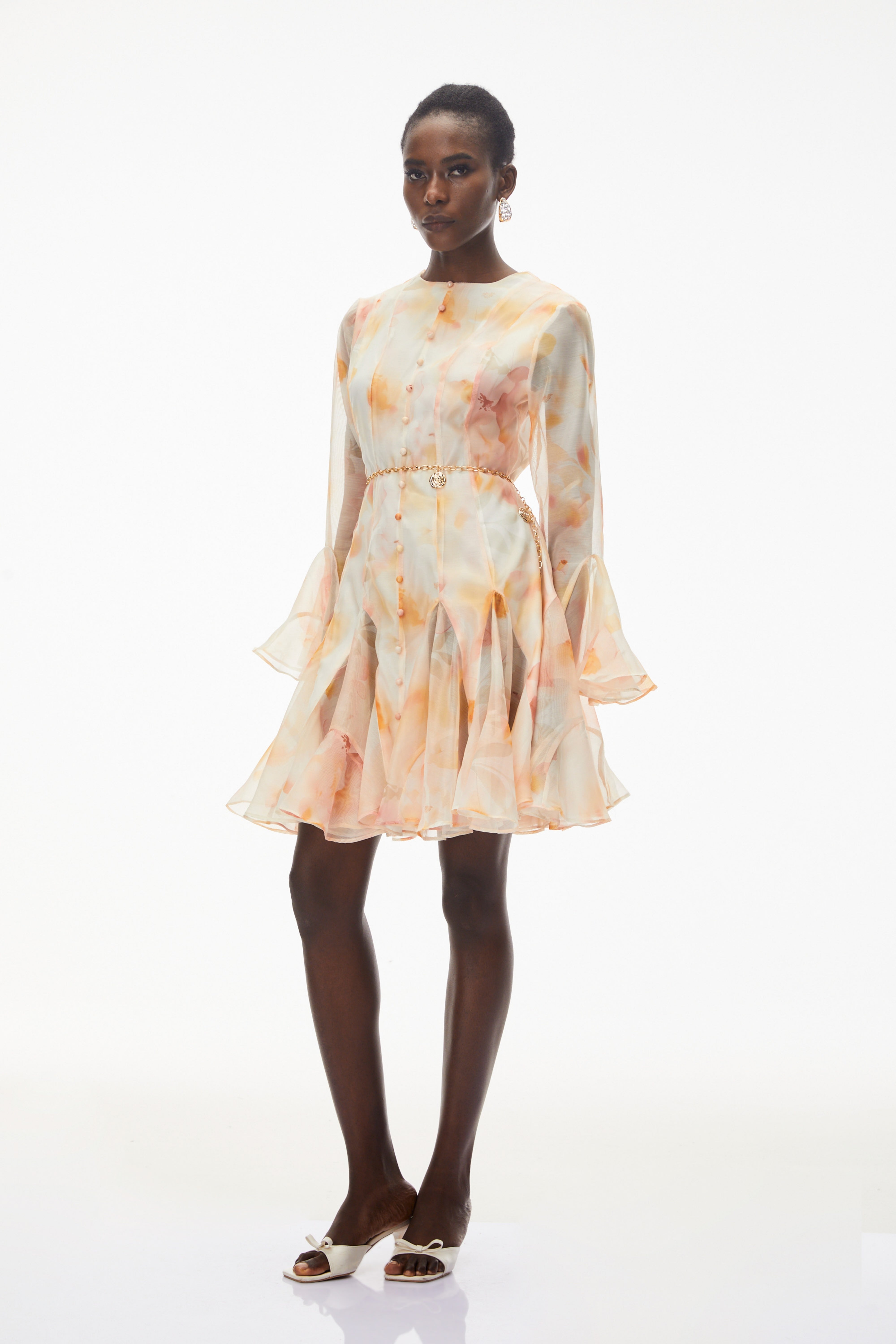 Keren Peach Floral Print Midi Dress