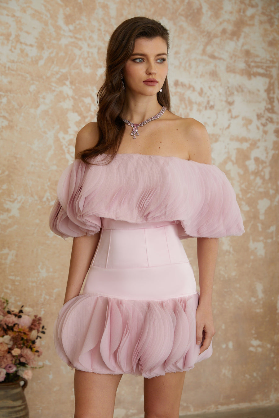 Kerstin Pink Off-Shoulder Ruffled Mini Dress