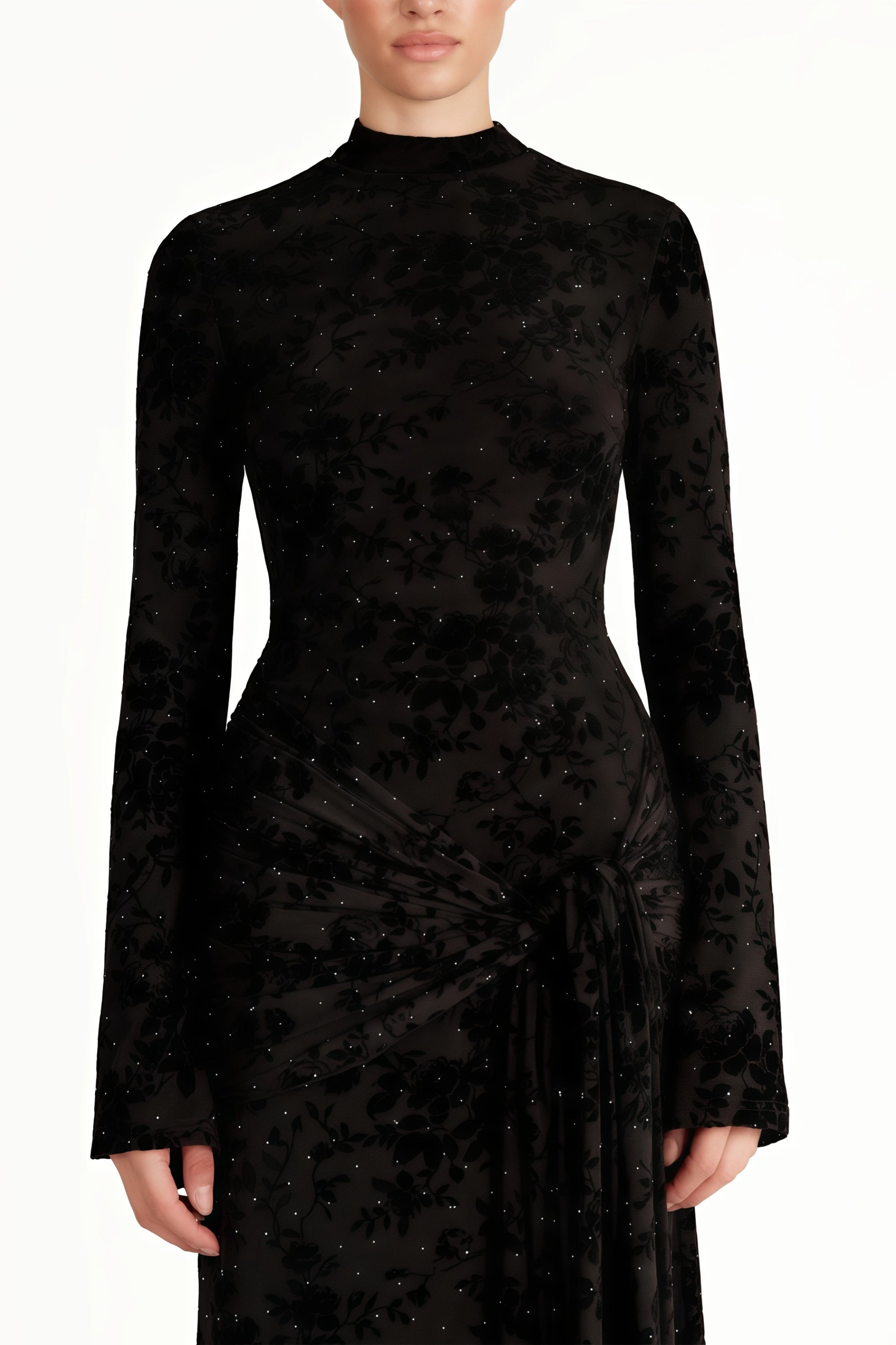 Kgothatso Black Embellished Floral Sheer Maxi Dress (Final Sale-US Only)