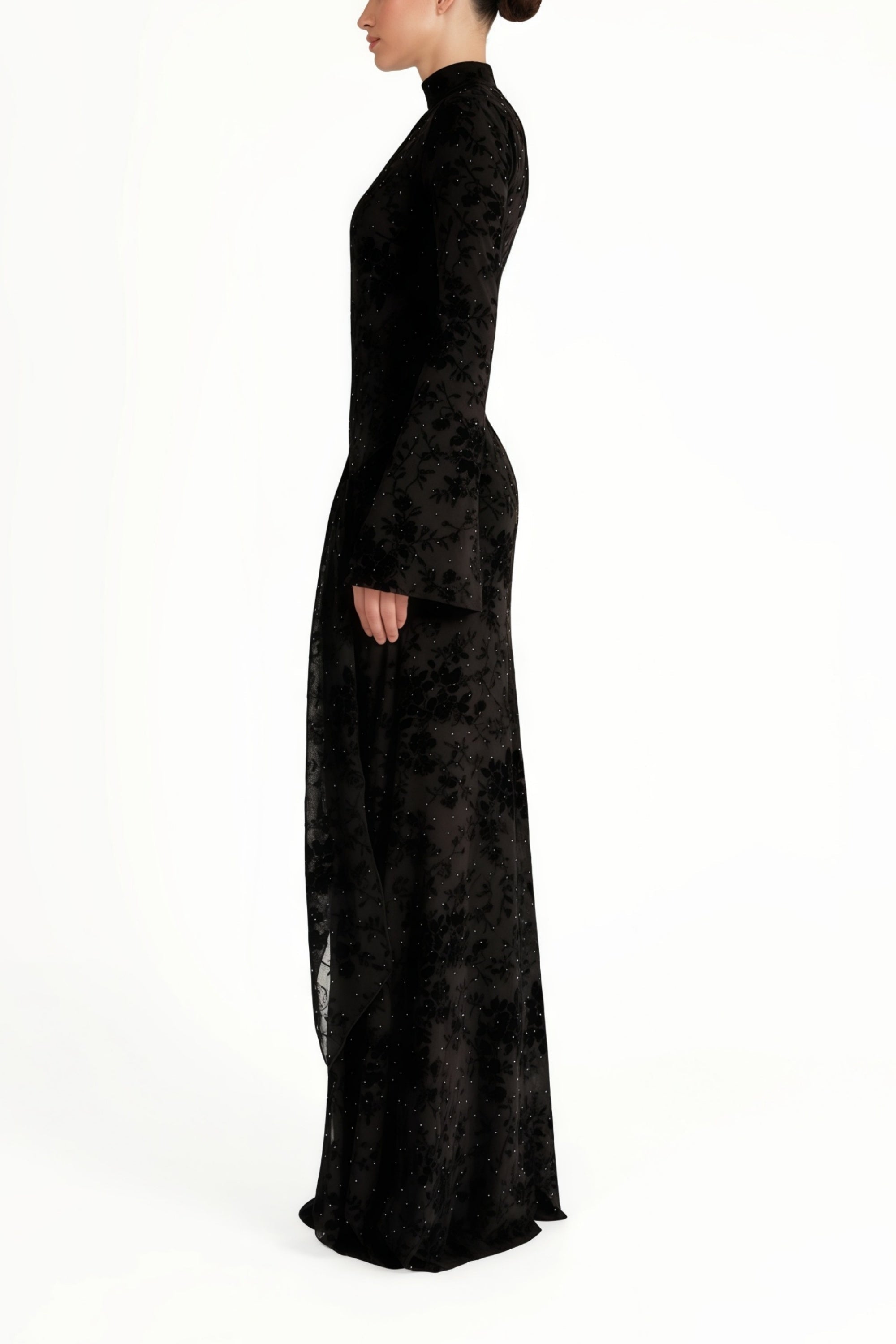 Kgothatso Black Embellished Floral Sheer Maxi Dress (Final Sale-US Only)