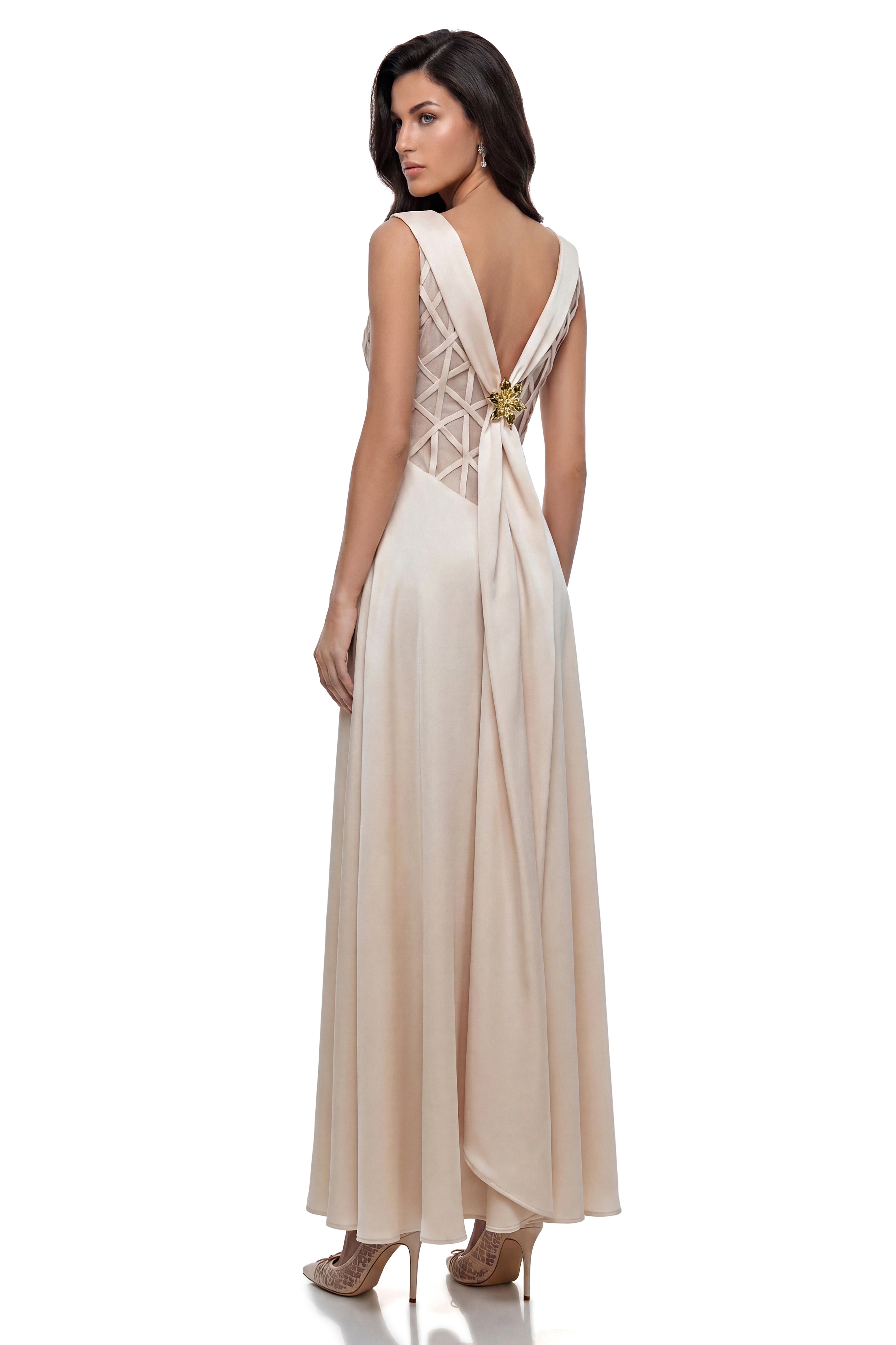 Khadija Champagne Draped Satin Maxi Dress