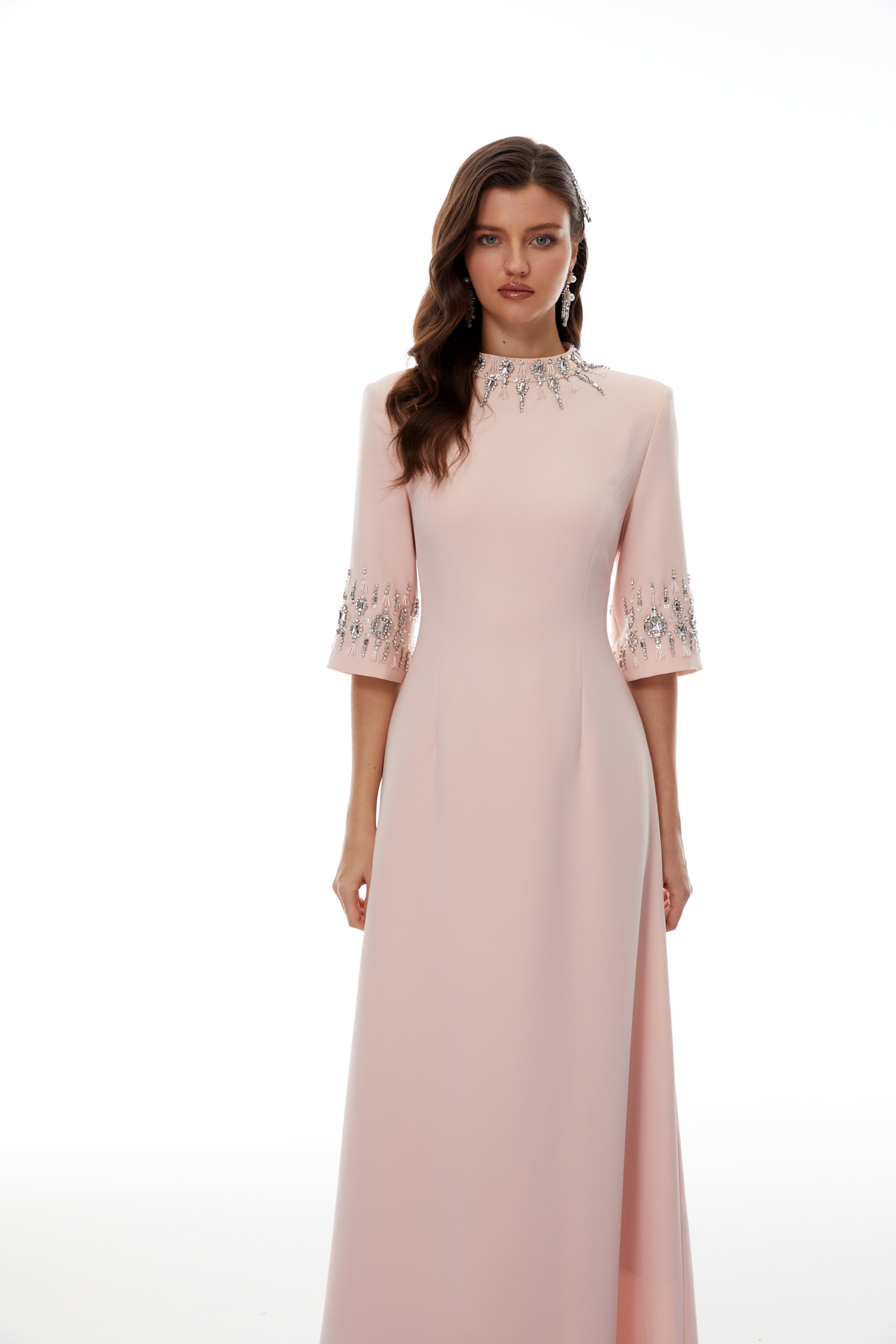 Klaudia Pink Embellished Corset Maxi Dress (Final Sale-US Only)