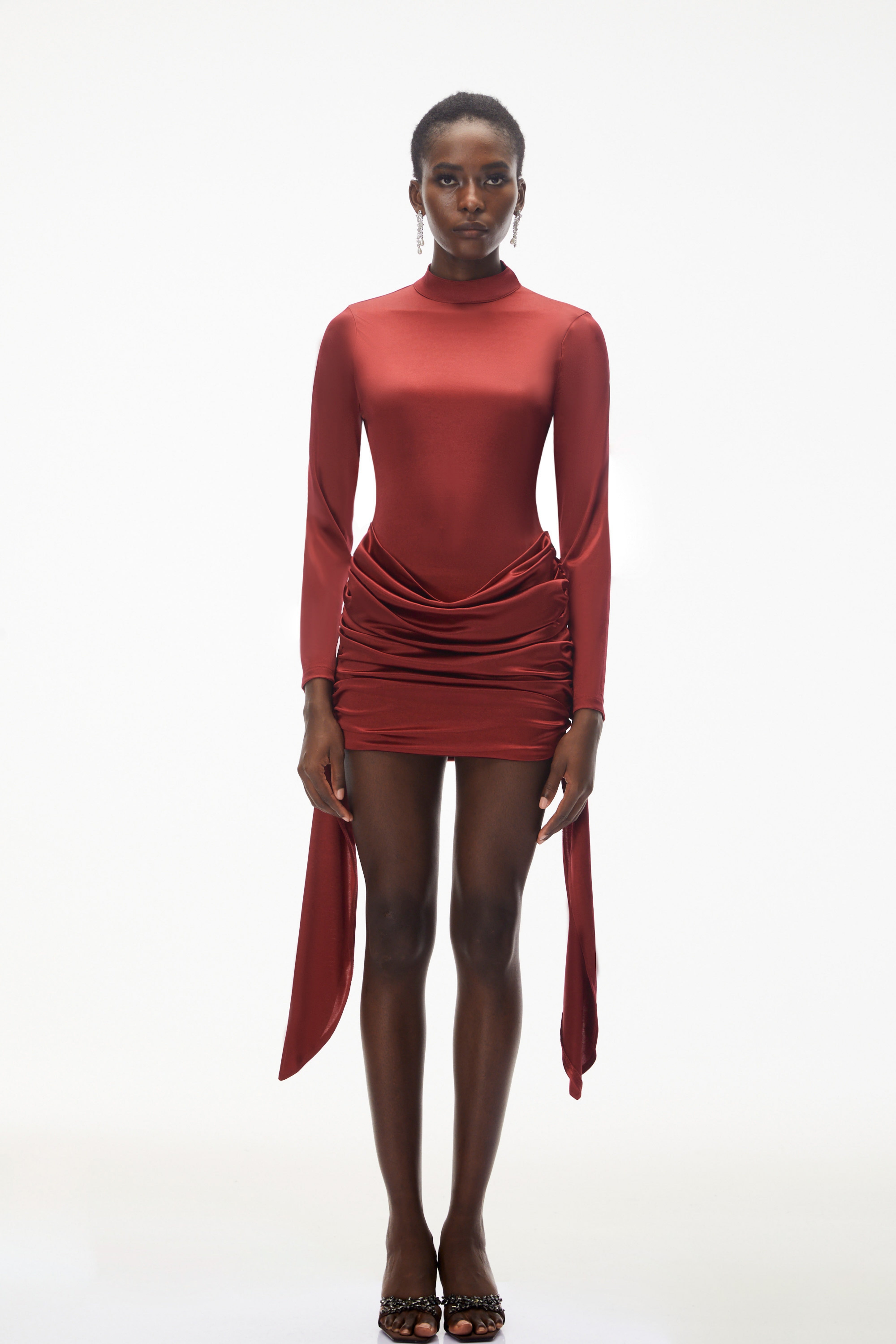 Klavdiya Red Backless Ruched Satin Mini Dress