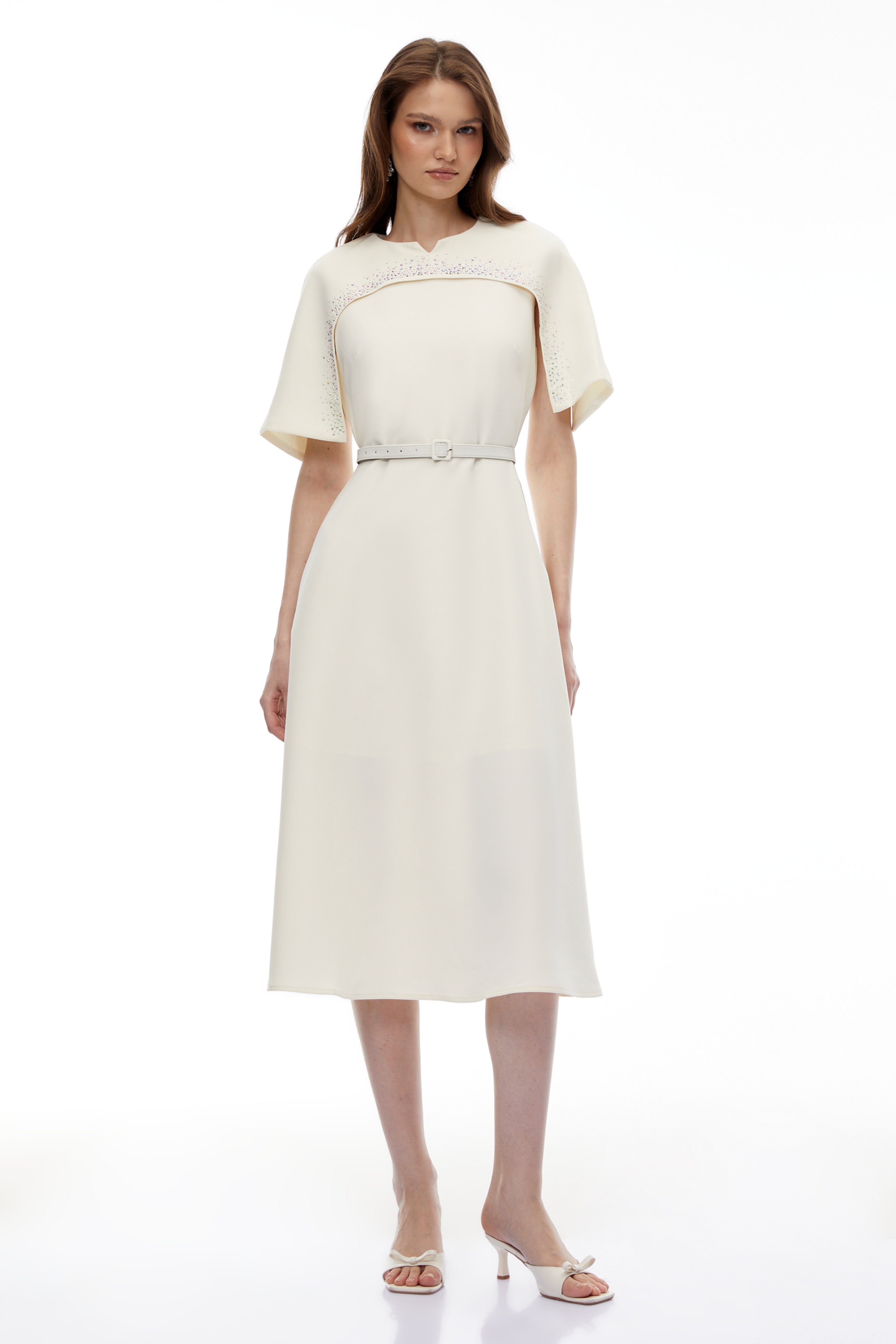 Kore Champagne Cape Midi Dress with Belt