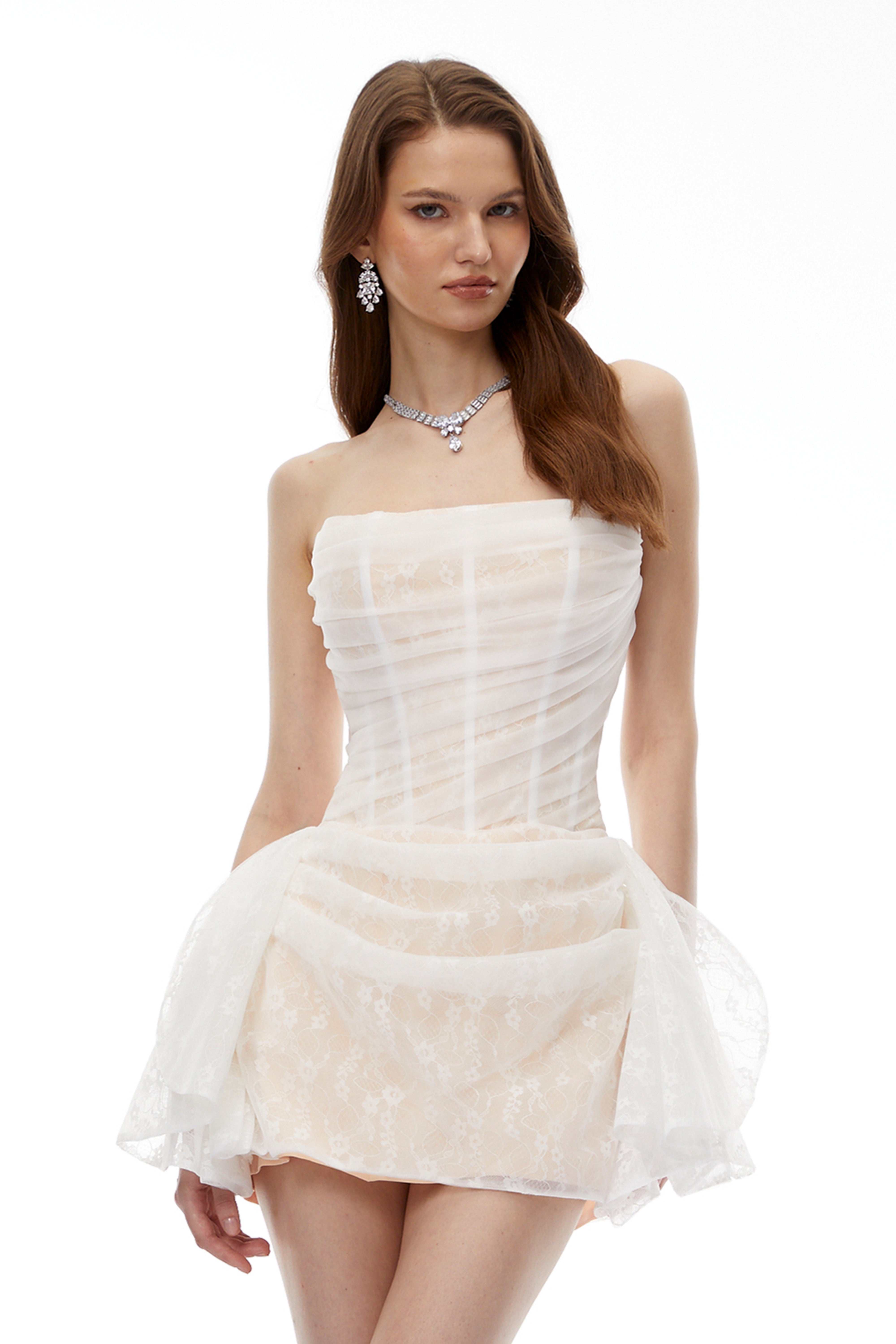 Krasava White Floral Lace Ruched Mini Dress (Final Sale-US Only)