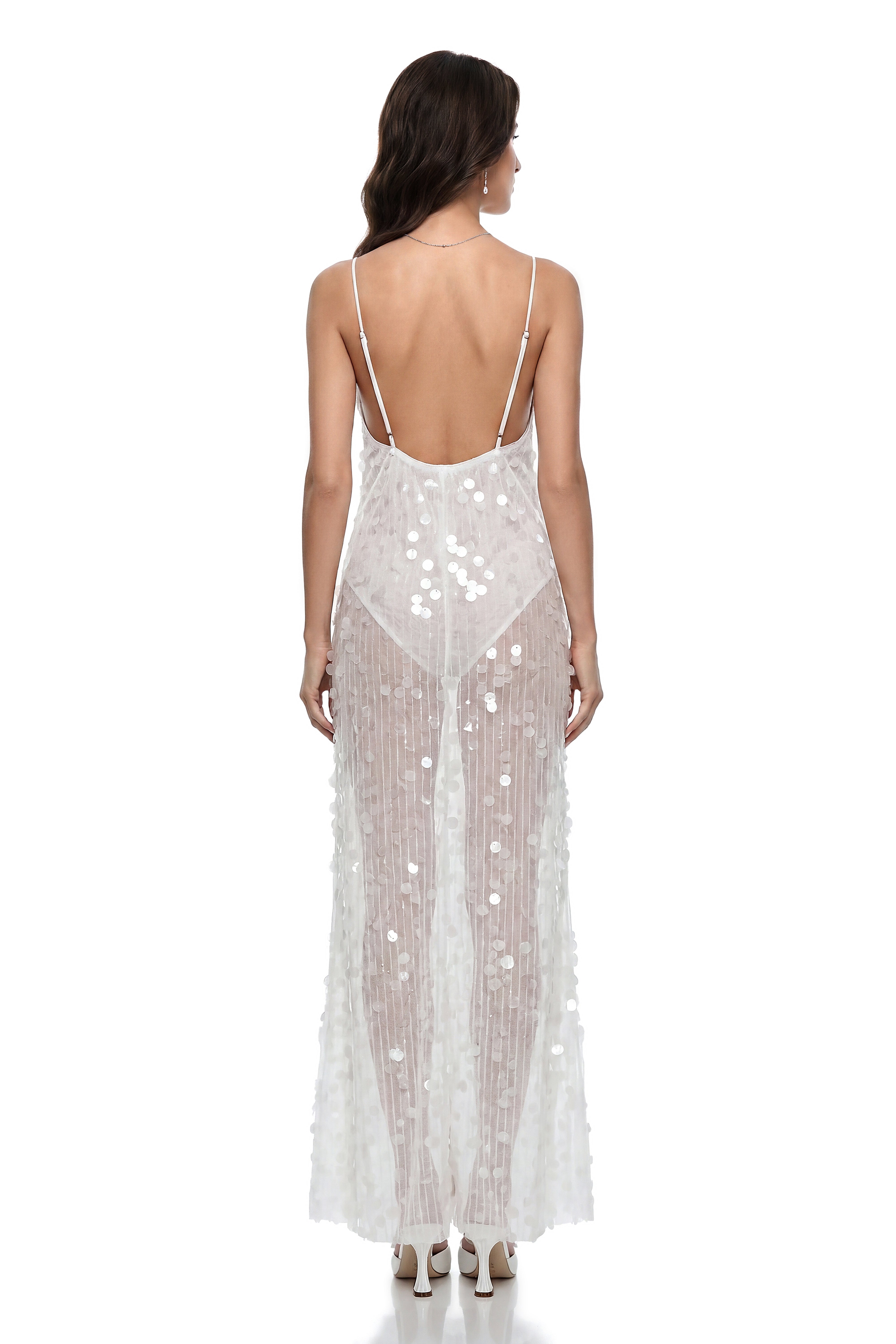 Kulthum White Semi-Sheer Sequin Maxi Dress