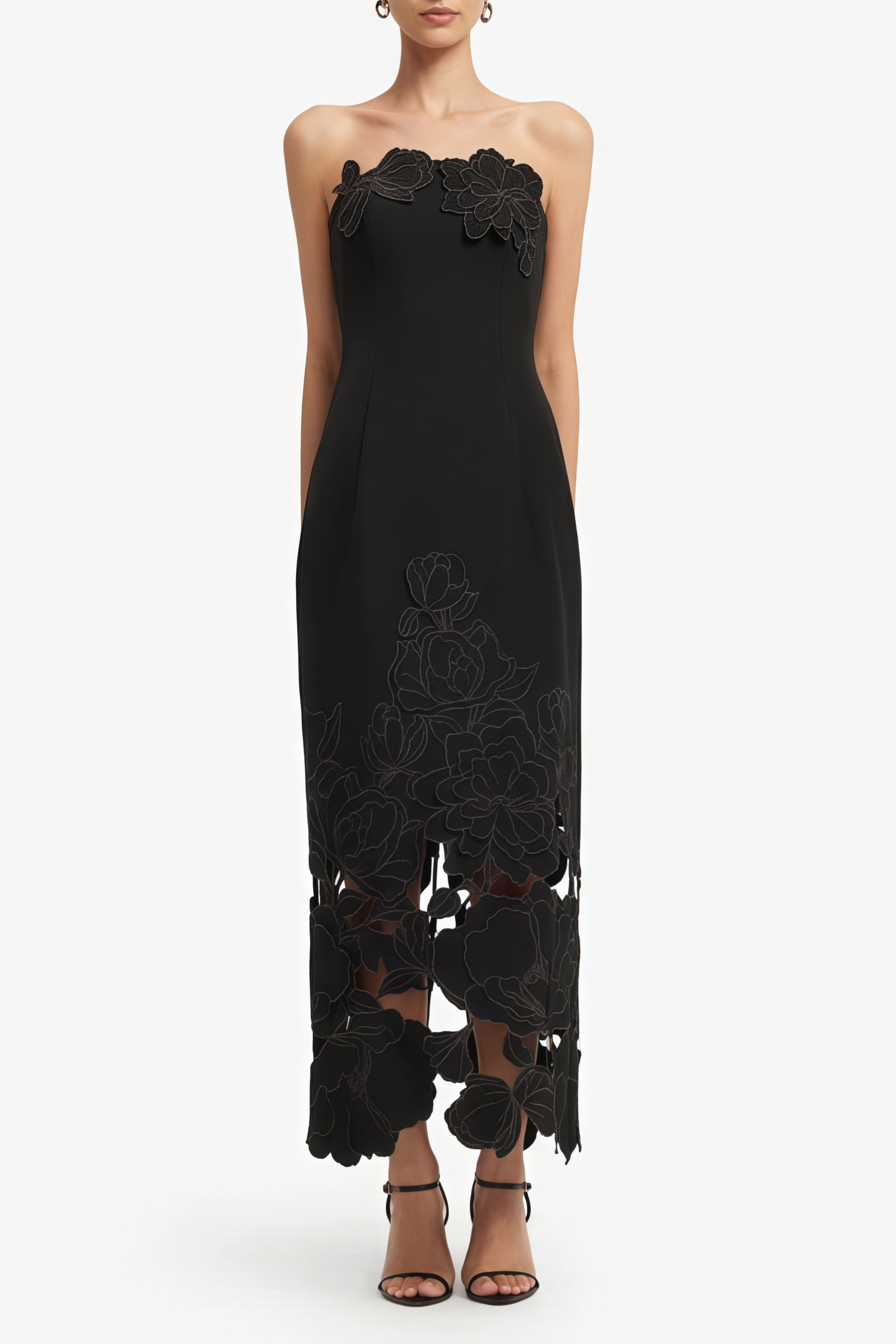 Inga Black Strapless Floral Embroidered Maxi Dress