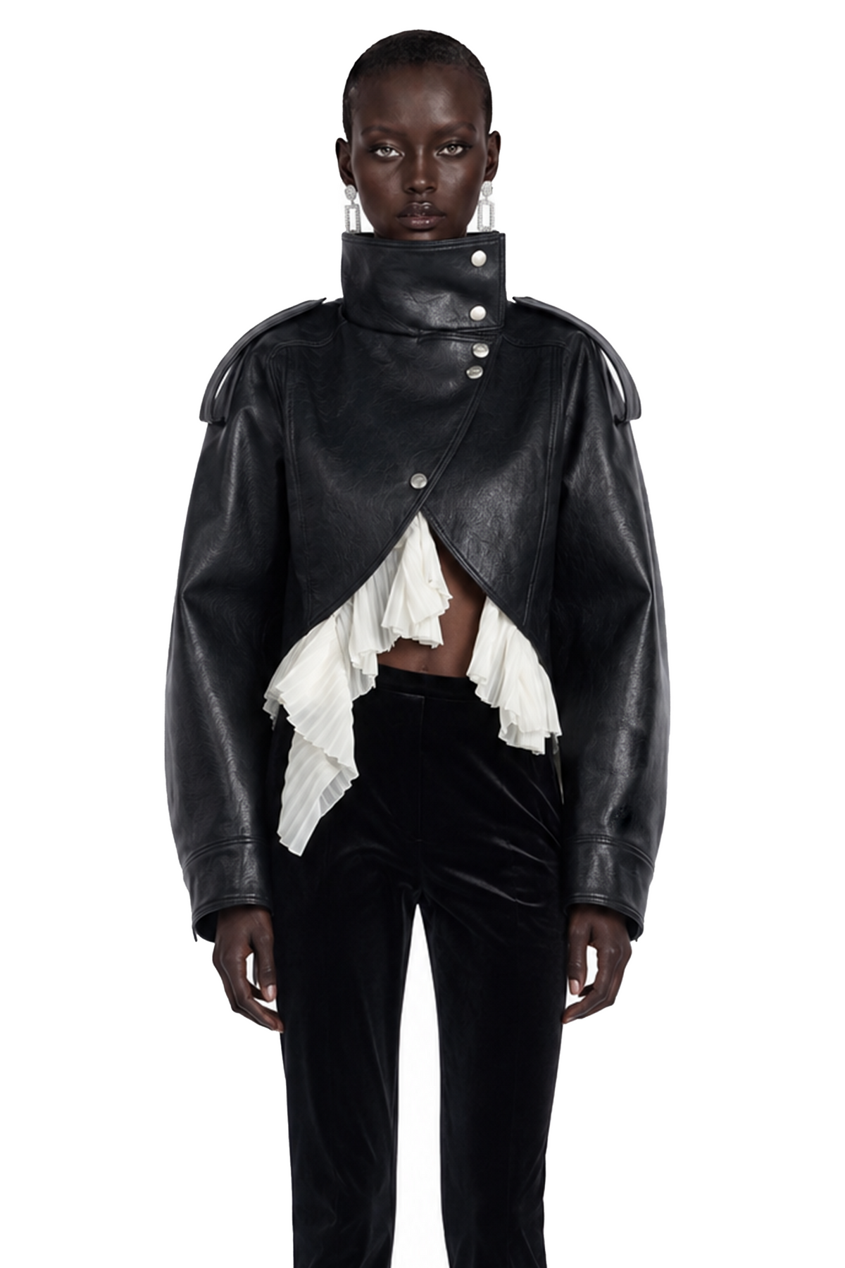 landry black high neck aysmmetrical oversized jacket
