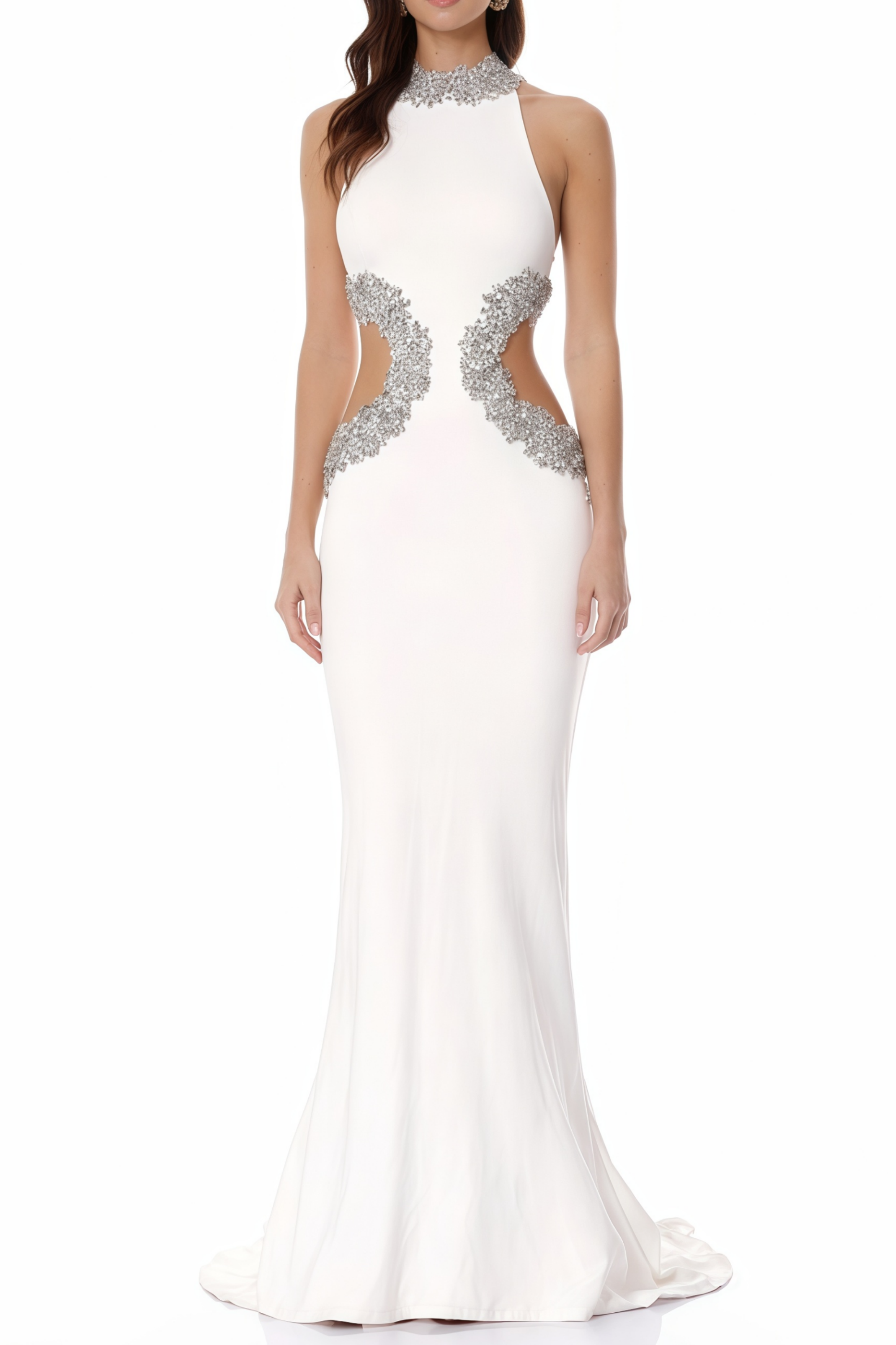 Larisa White Embellished Cut-out Maxi Gown