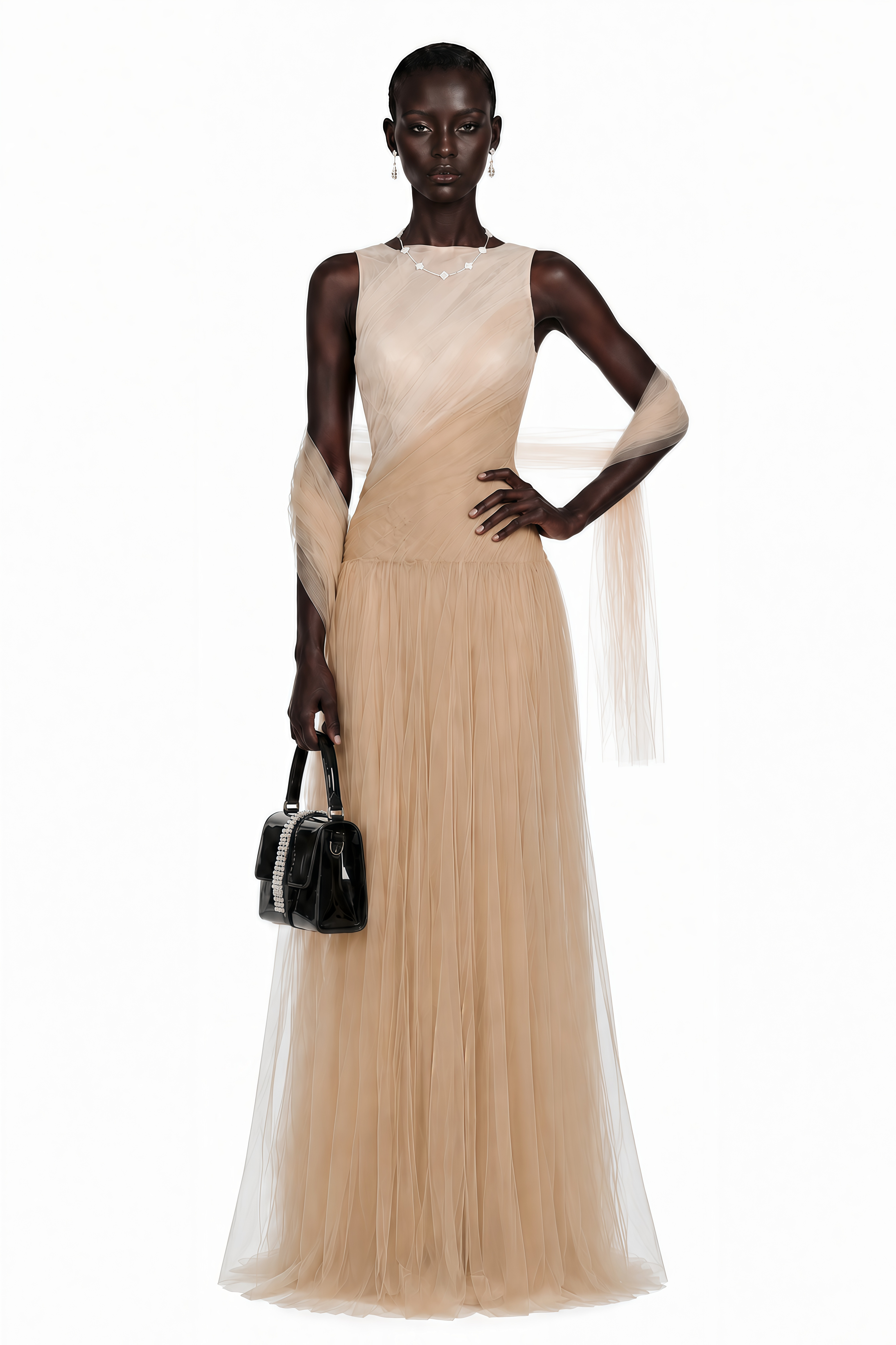 Larissa Champagne Sleeveless Maxi Dress with Mesh Panels
