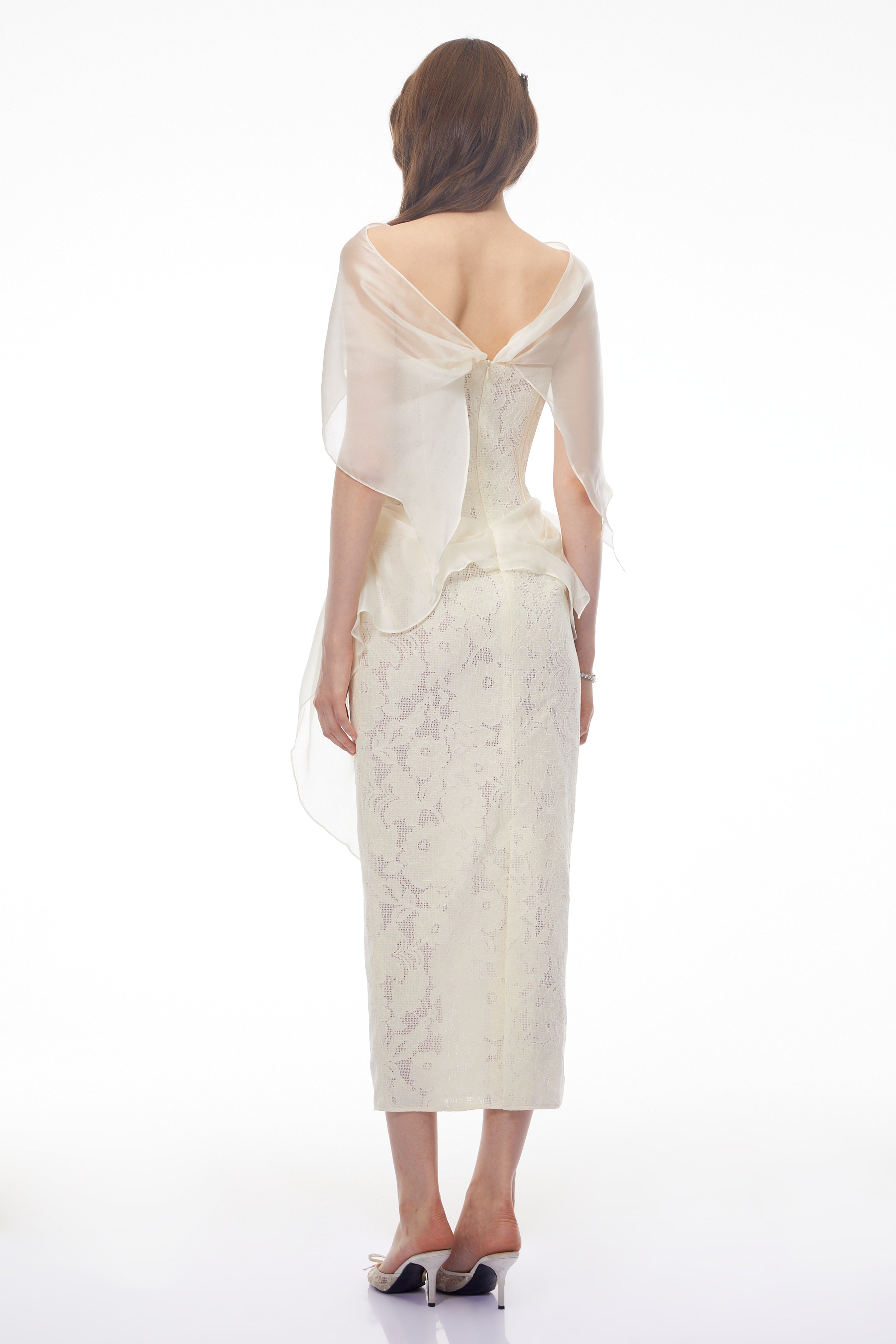 Larissa White Off Shoulder Floral Lace Midi Dress