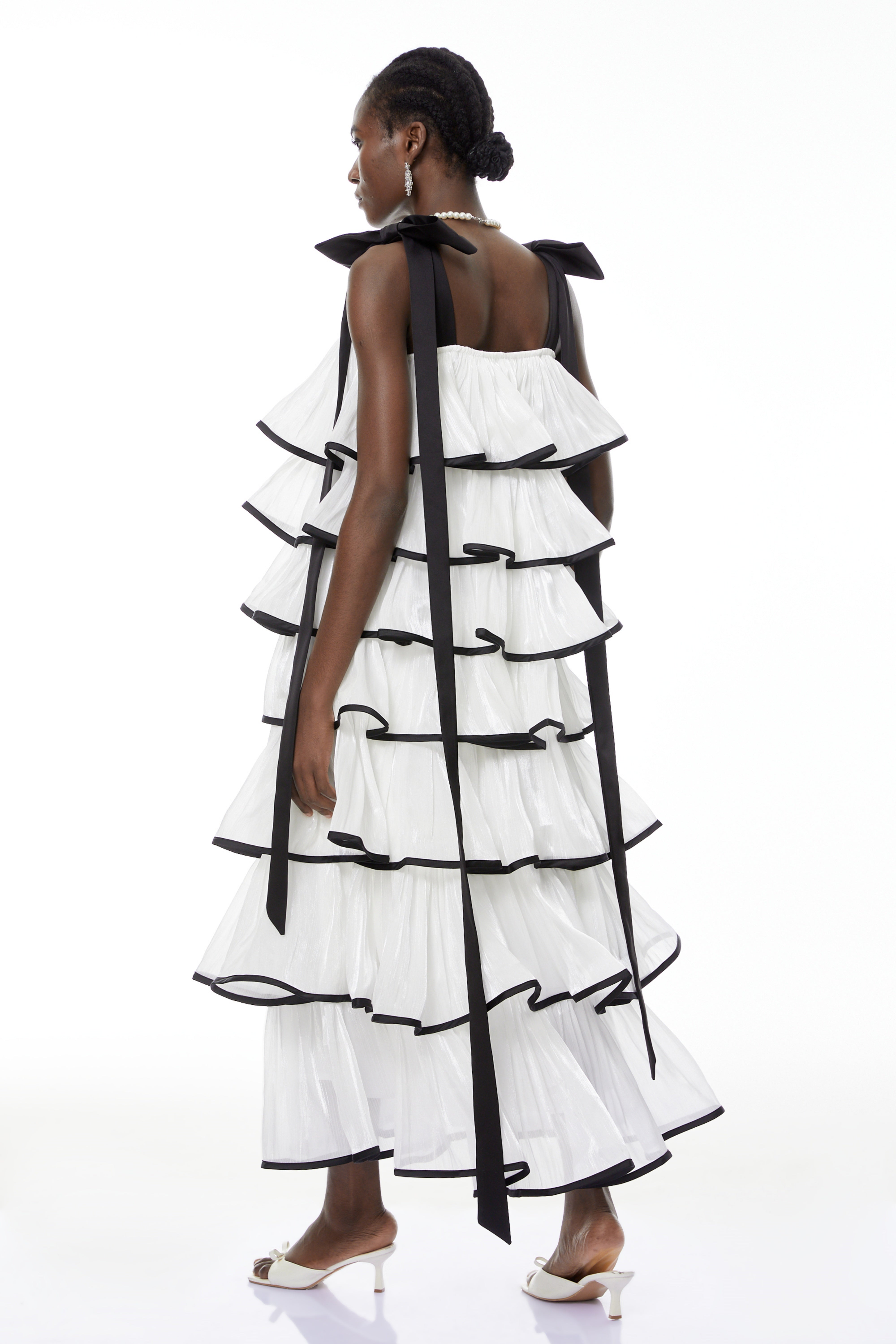 Larissa White Ruffled Maxi Dress with Bows (Final Sale-US Only)