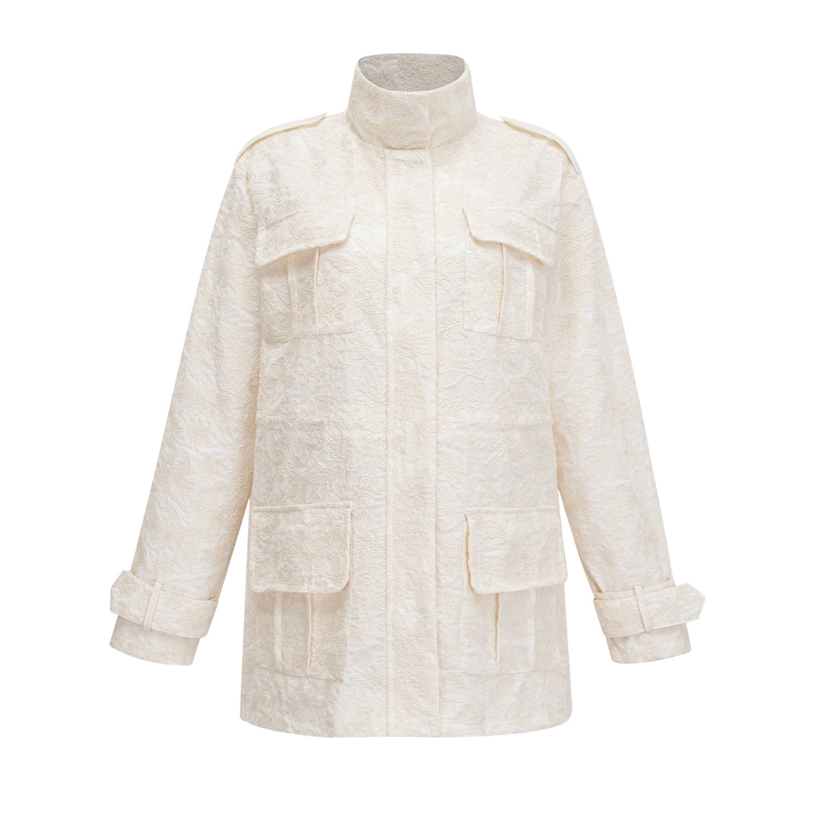 laura ivory turtleneck floral lace jacket & shorts set