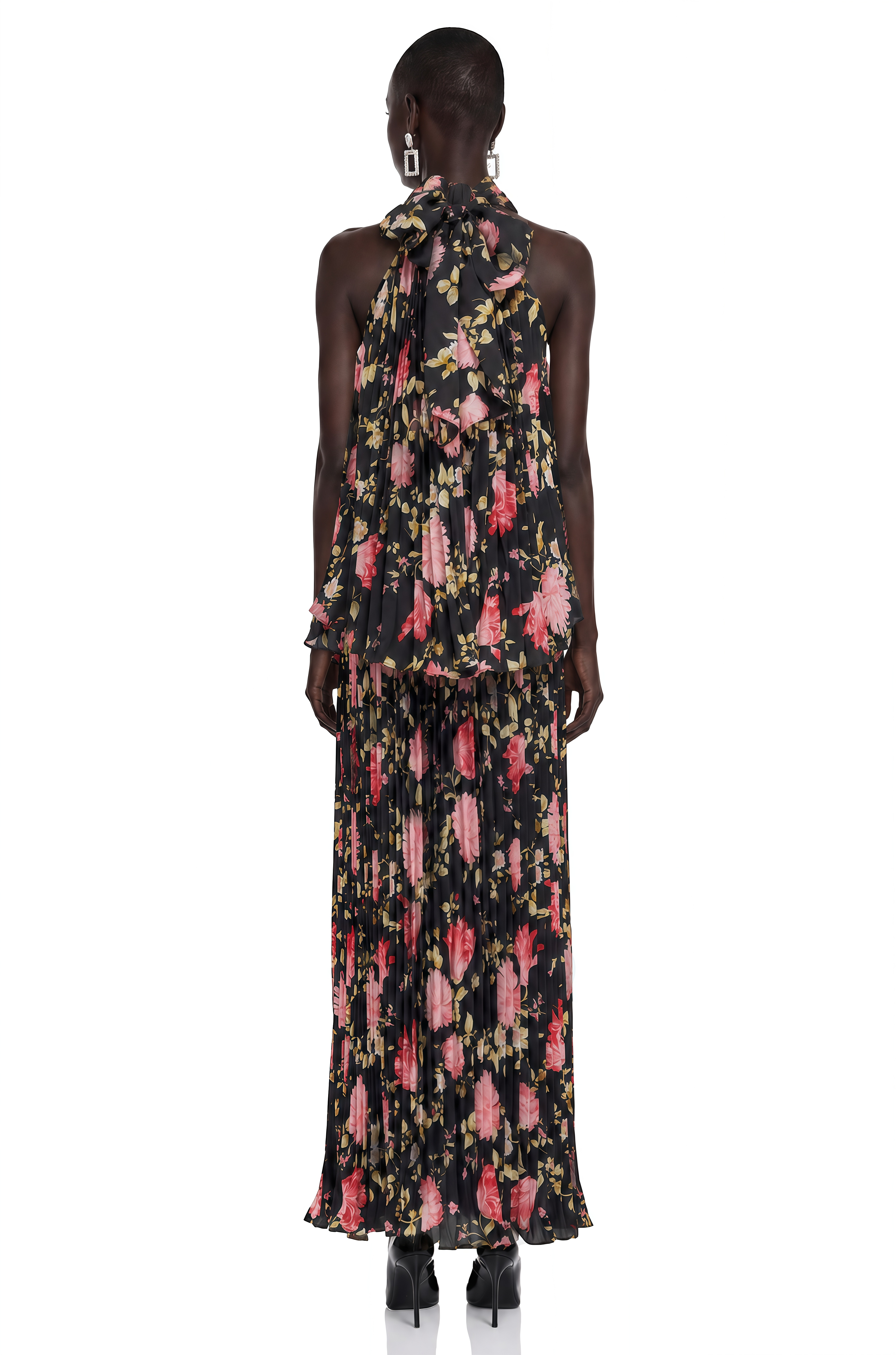 Lauren Black Sleeveless Floral Print Top & Skirt Set