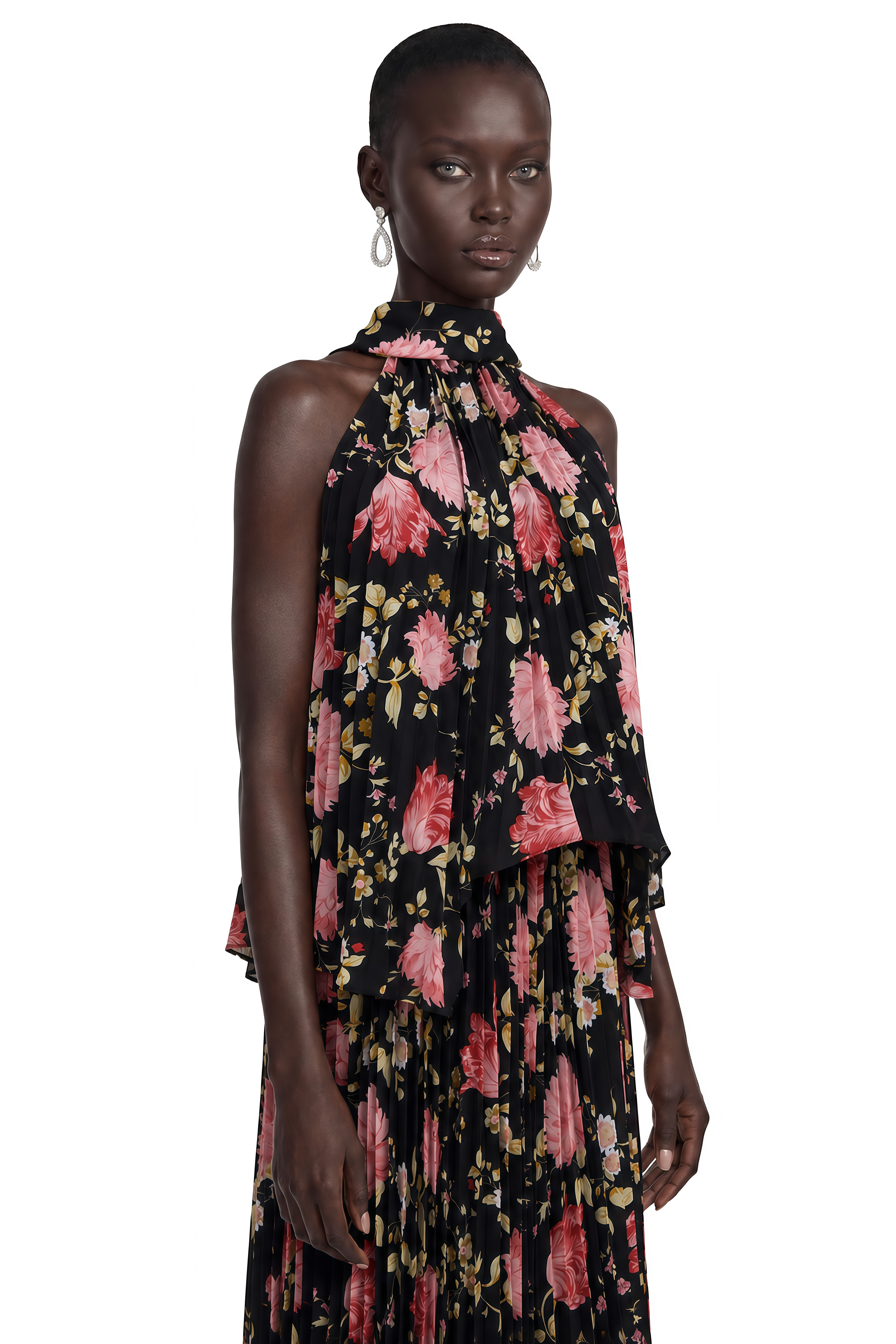 Lauren Black Sleeveless Floral Print Top & Skirt Set