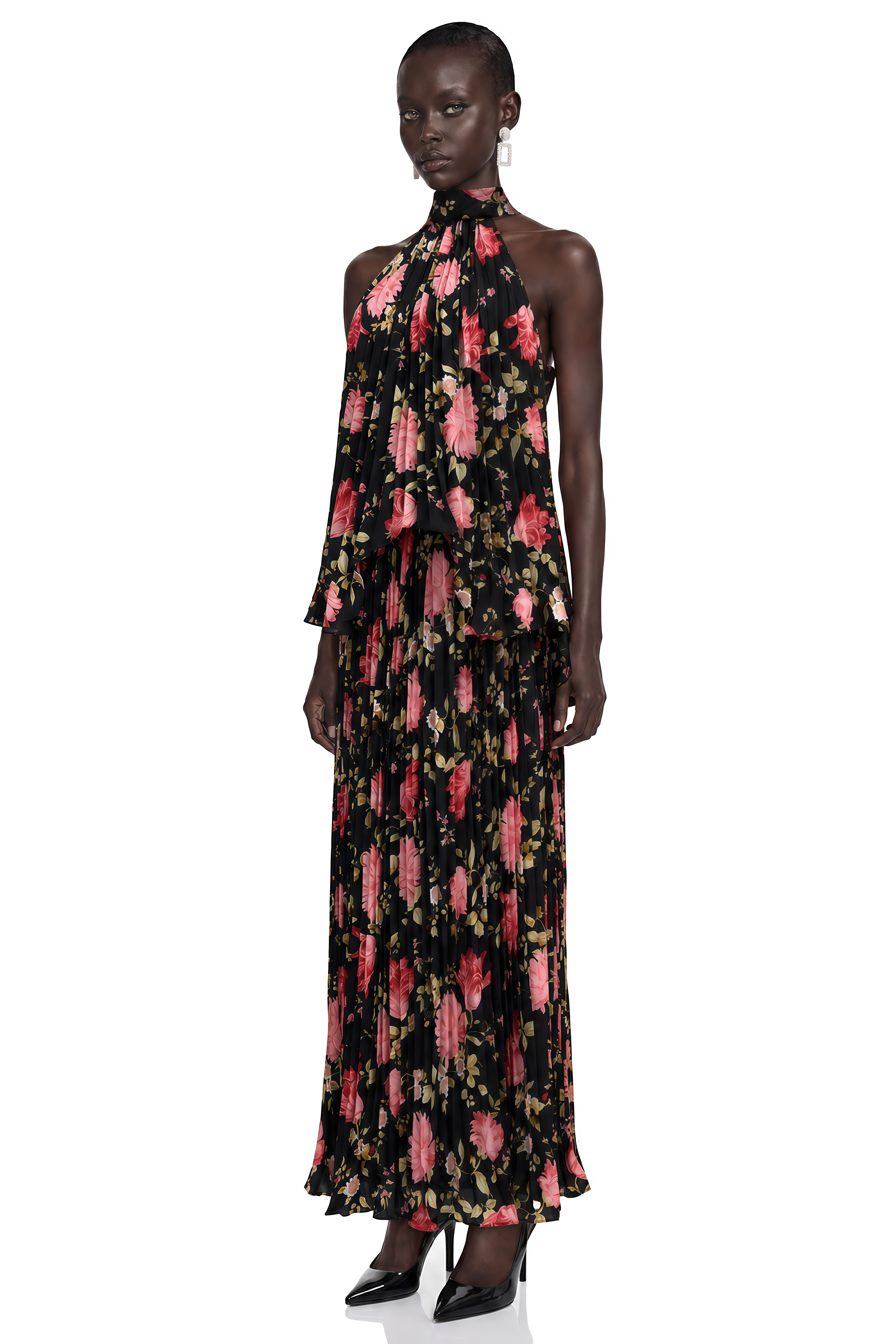 Lauren Black Sleeveless Floral Print Top & Skirt Set