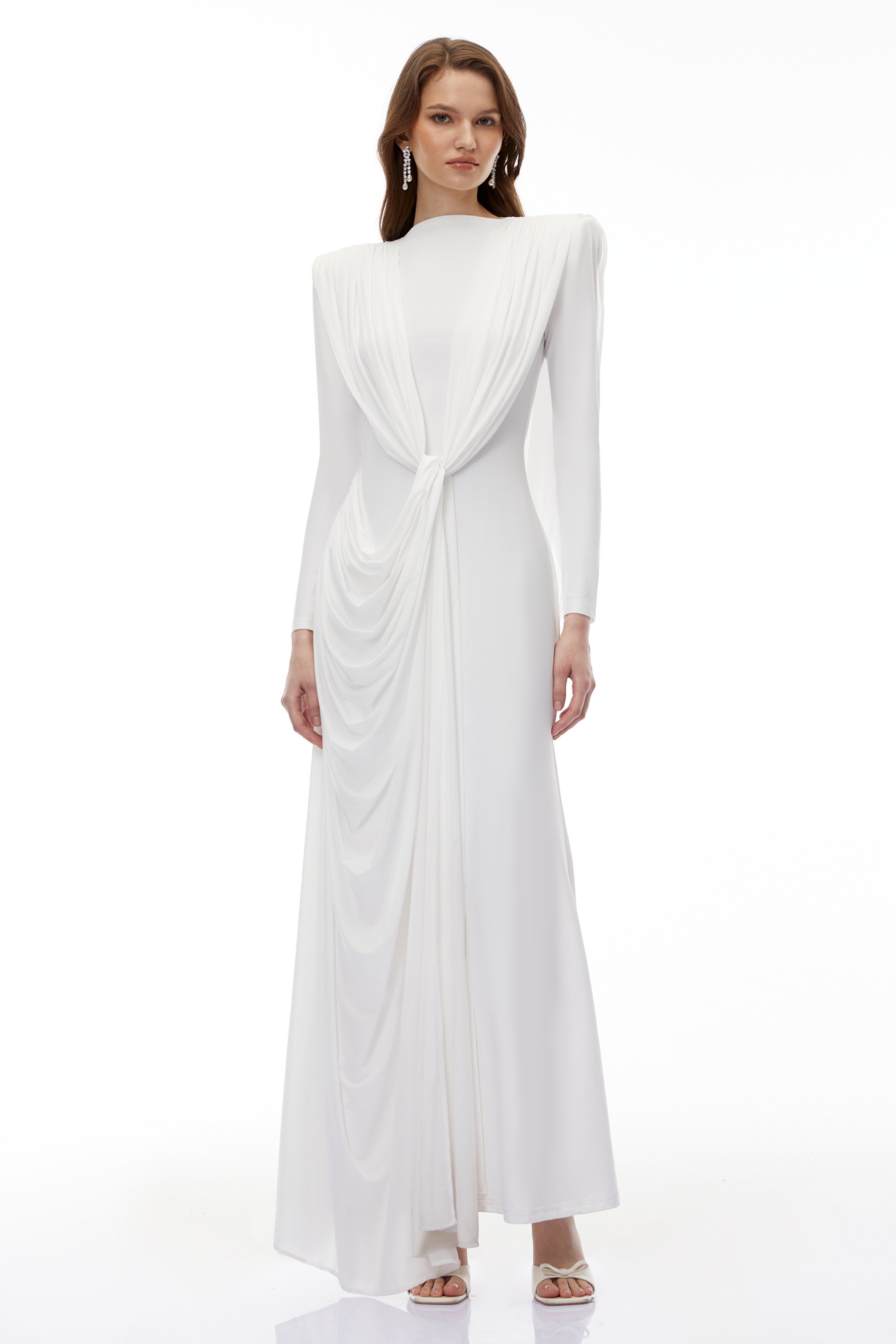 fitted lace wedding dress Lavinia White Asymmetrical Cape Maxi Dress fitted lace wedding dress Lavinia White Asymmetrical Cape Maxi Dress