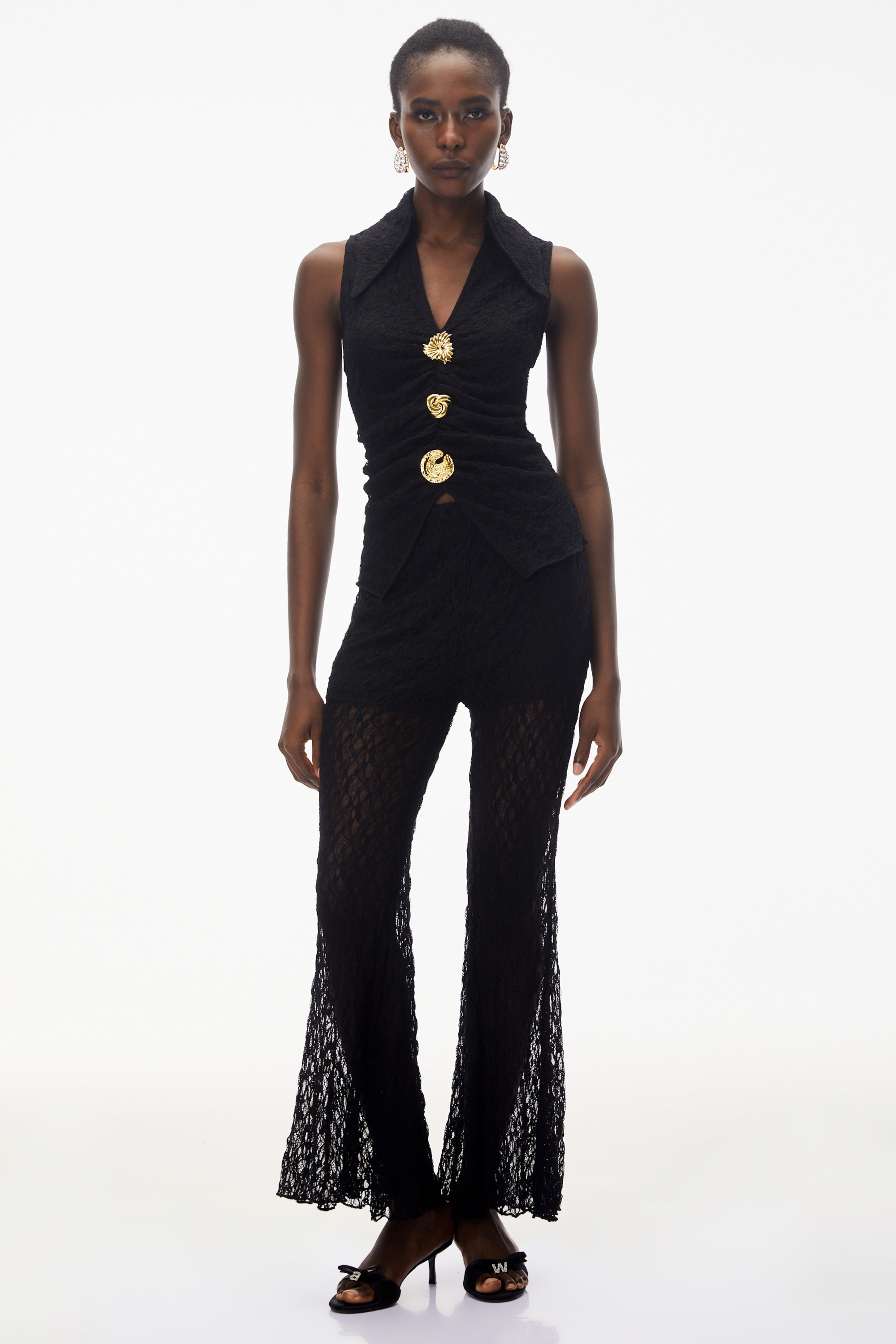 Layla Black Sleeveless Top & Lace Trouser Set
