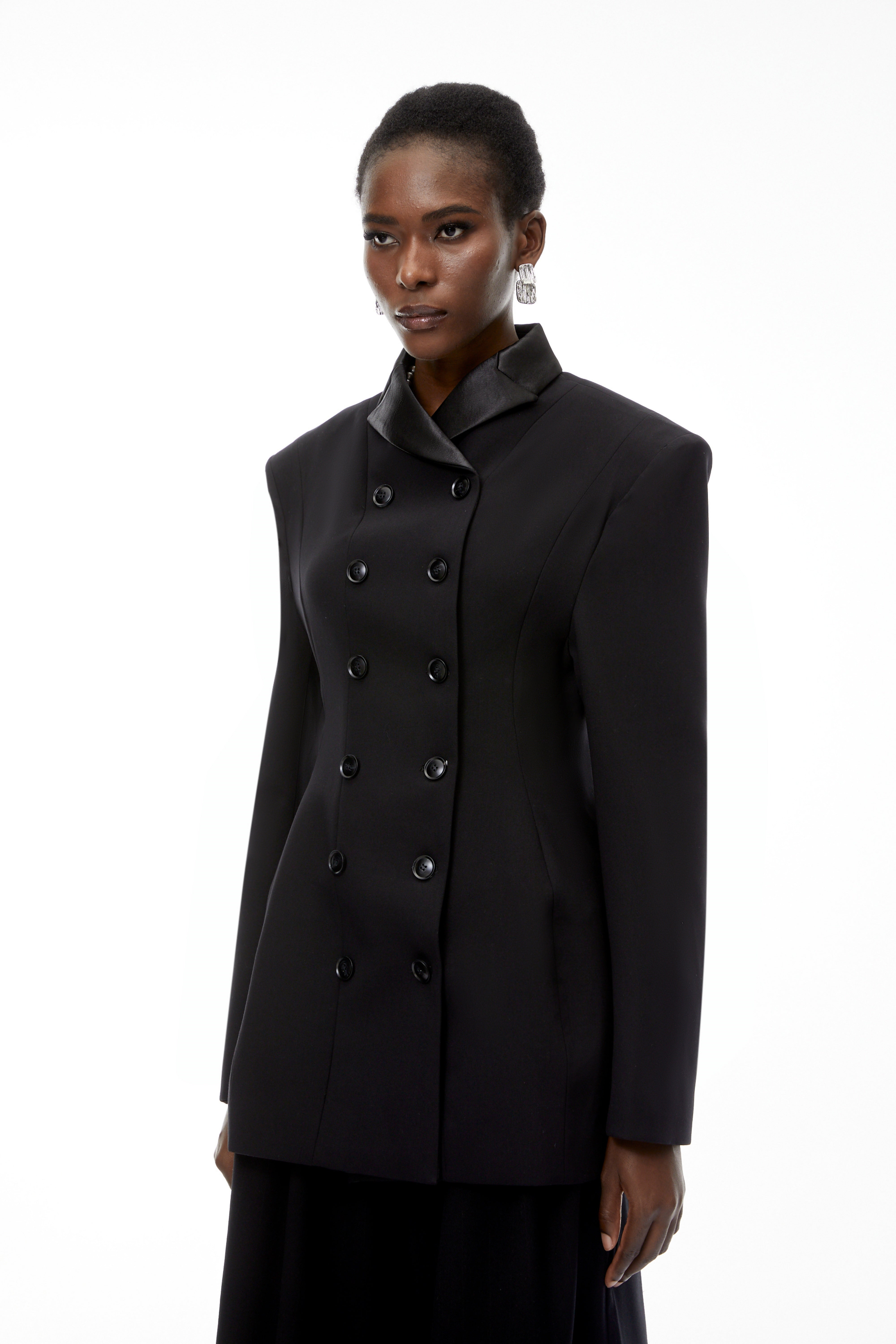 Leander Black Double-Breasted Long Blazer