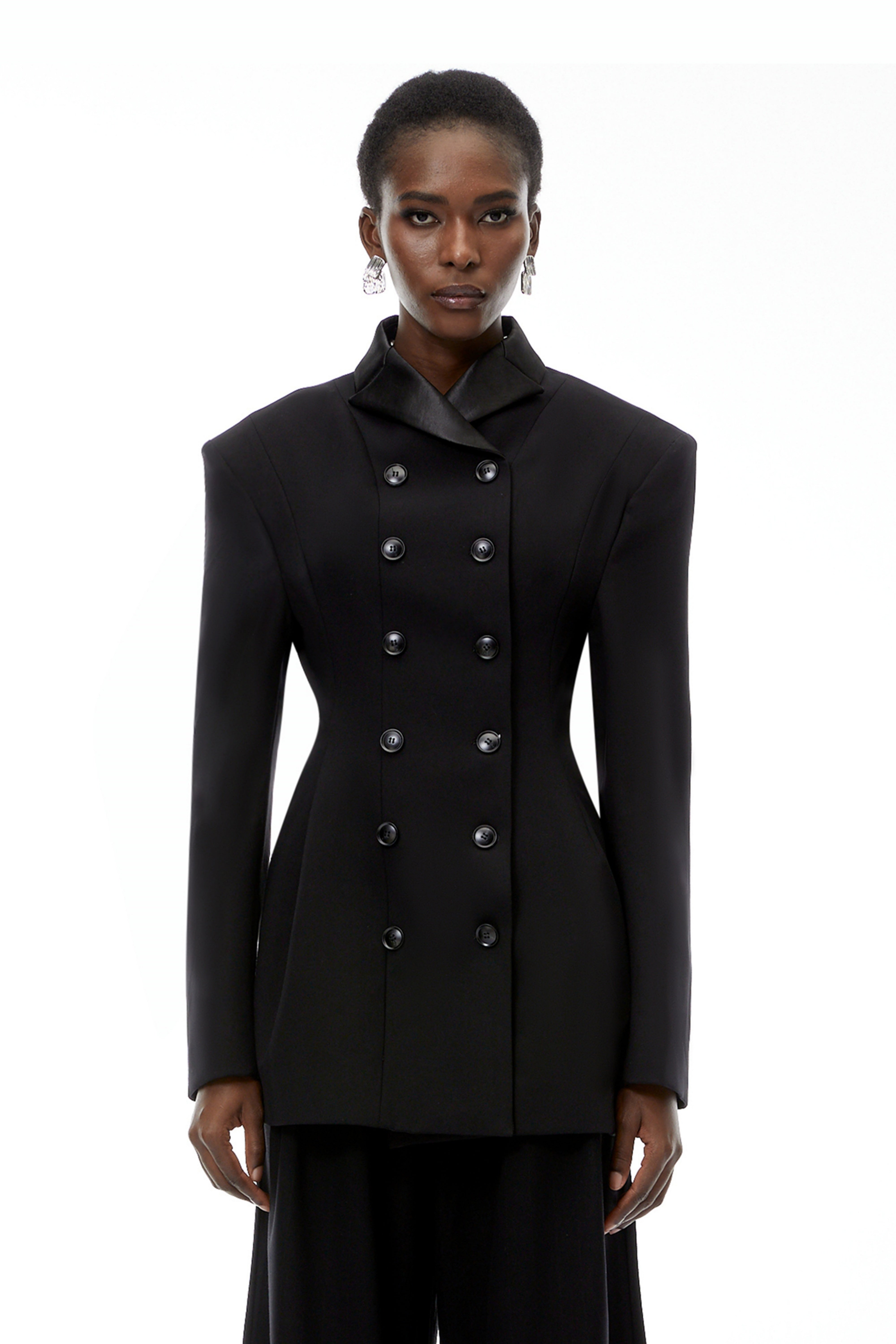 Leander Black Double-Breasted Long Blazer
