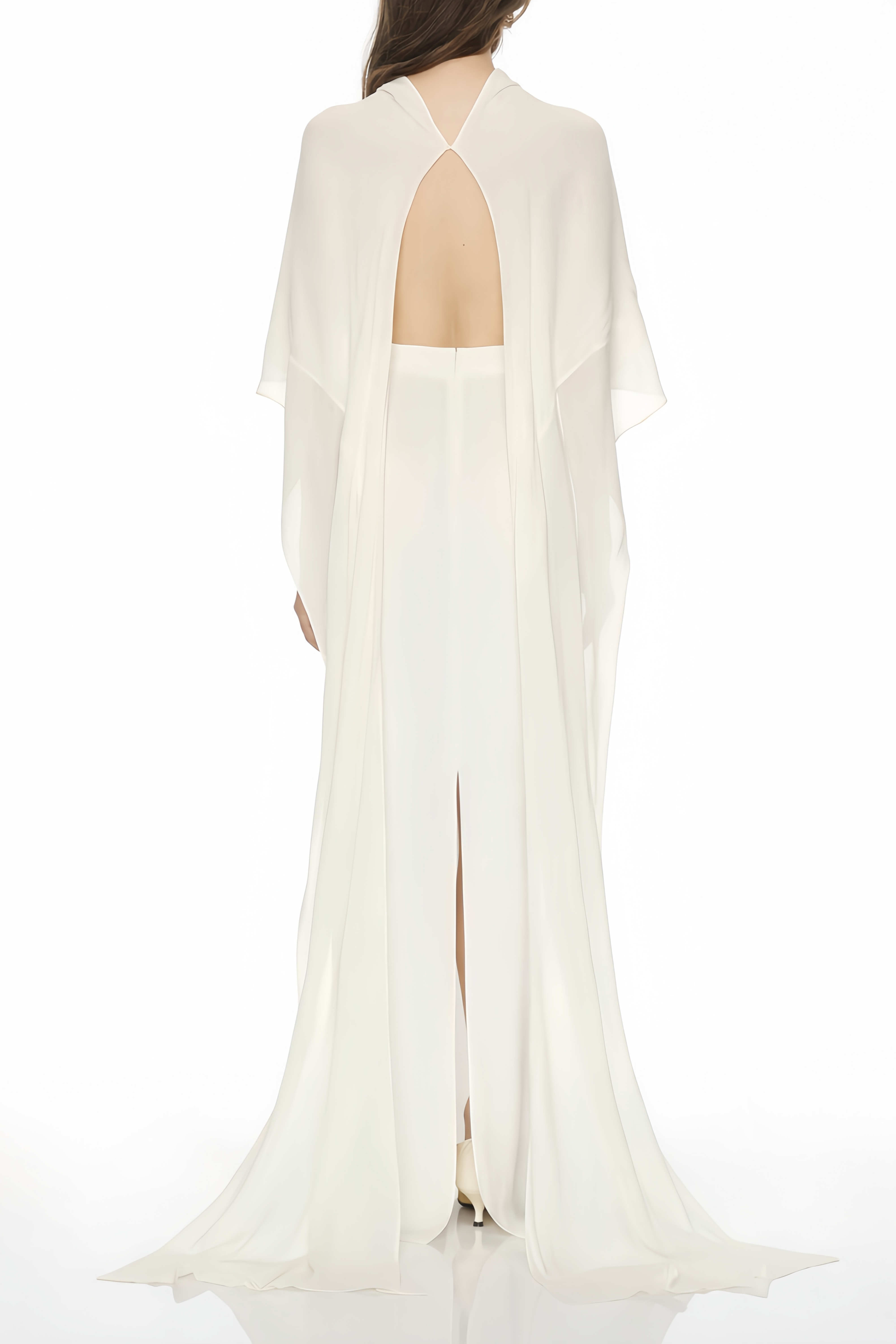 Lebeda White Backless Maxi Dress with Cape