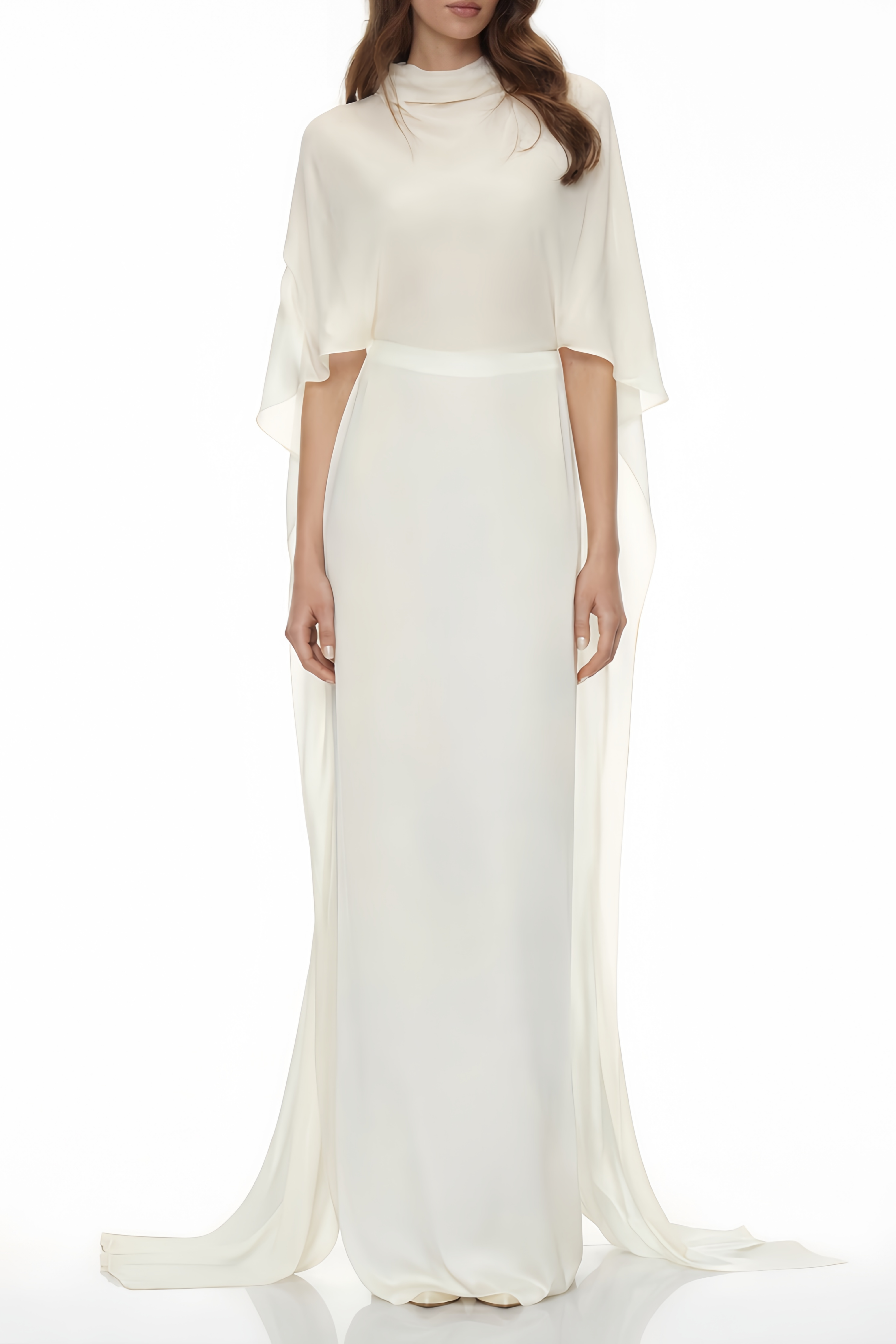 Lebeda White Backless Maxi Dress with Cape