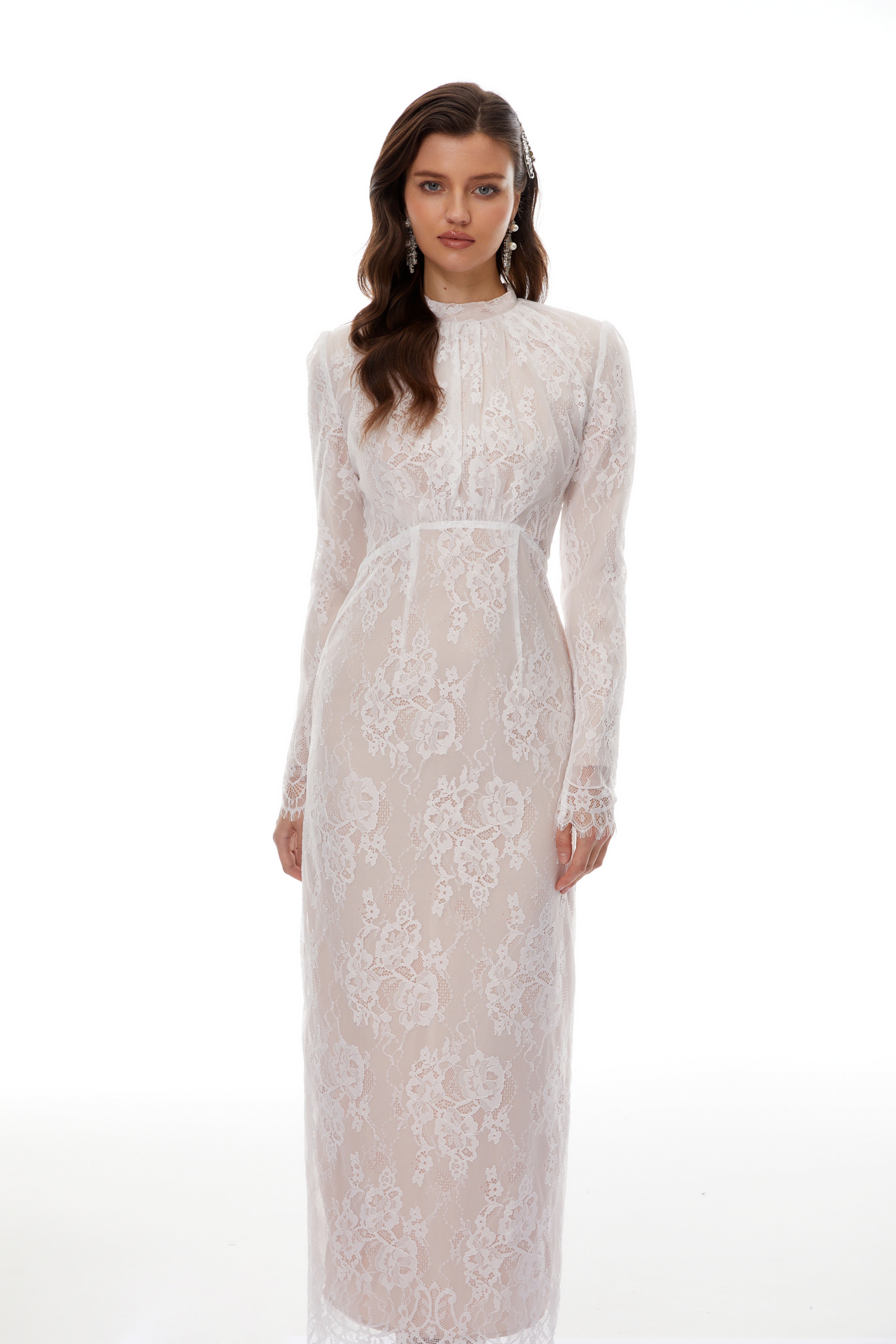Leif White Mock Neck Lace Overlay Maxi Dress (Final Sale-US Only)