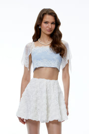 Leilani Blue Semi-sheer Lace Trim Top