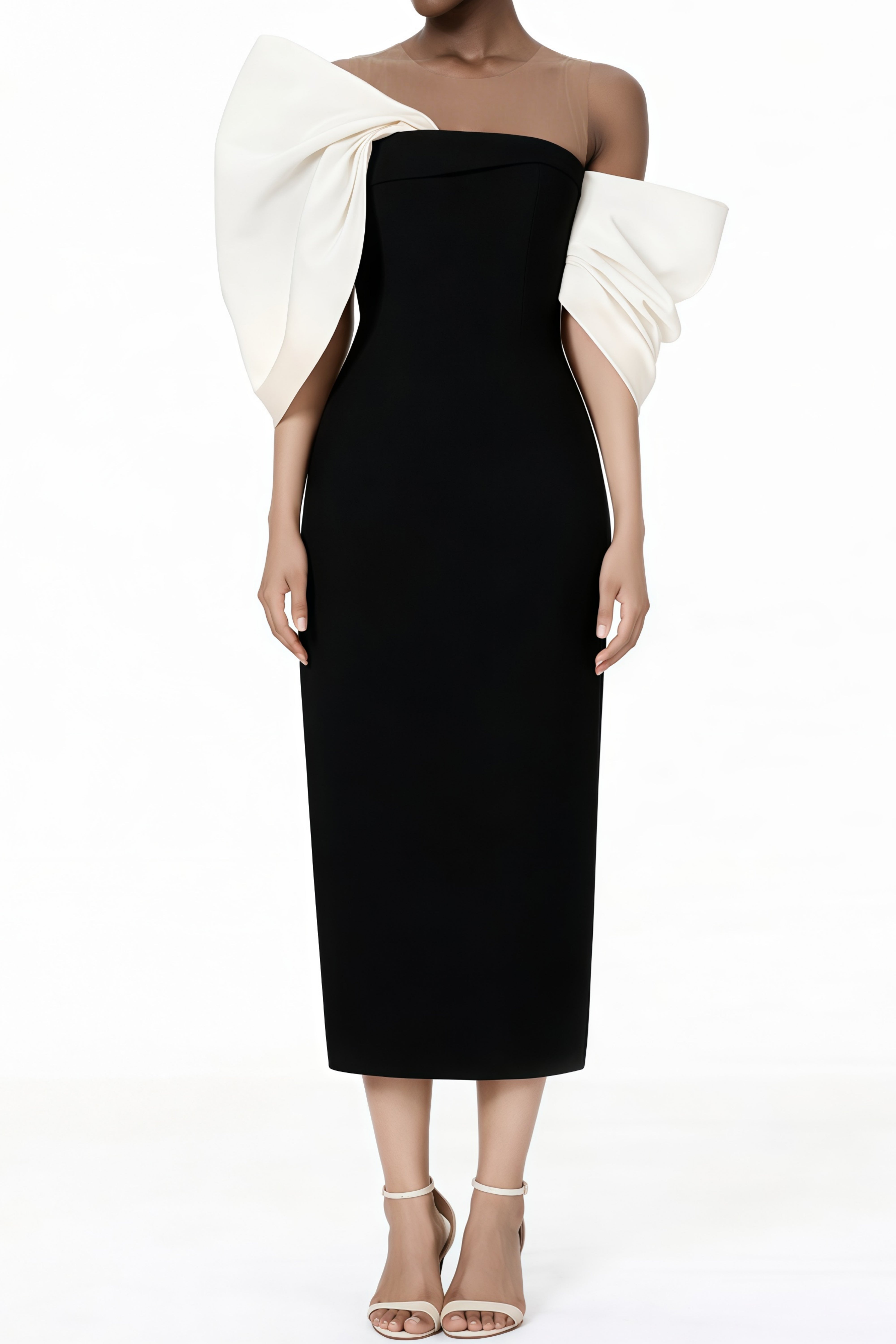 Leire Black Midi Dress with Asymmetrical Bow Detail (Final Sale-US Only)